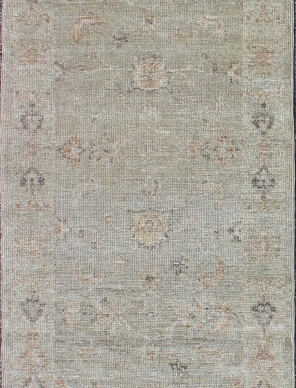 Turkish Oushak Runner with Angora Wool by Keivan Woven Arts. Turkish Angora Oushak runner, rug AN - 125685, country of origin / type: Turkey / Oushak, circa Early - 21st century. Measures: 2'7 x 9'1 This angora Oushak is unique with is muted green b... - Keivan Woven ArtsAN - 125685 - 7645Rug