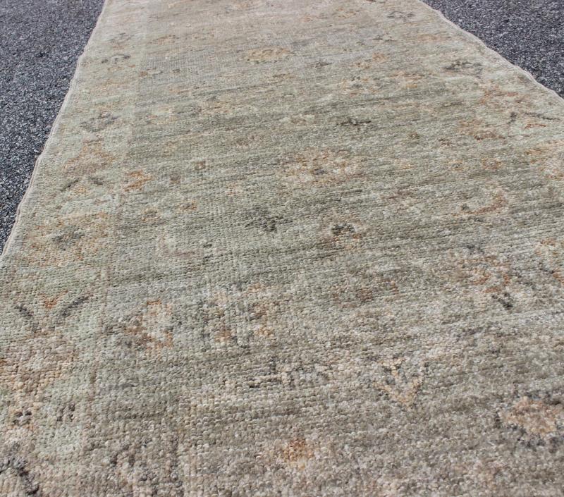 Turkish Oushak Runner with Angora Wool by Keivan Woven Arts. Turkish Angora Oushak runner, rug AN - 125685, country of origin / type: Turkey / Oushak, circa Early - 21st century. Measures: 2'7 x 9'1 This angora Oushak is unique with is muted green b... - Keivan Woven ArtsAN - 125685 - 7645Rug