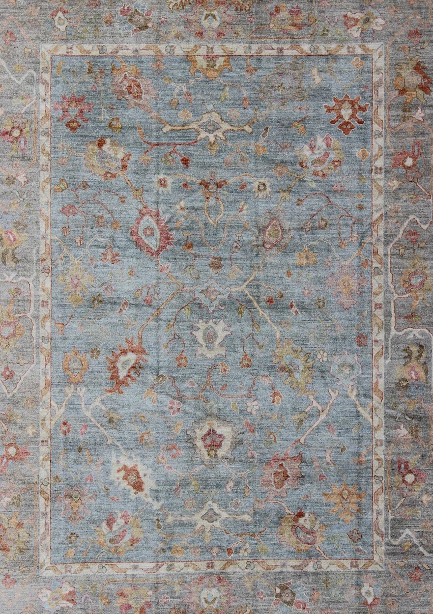 Silver, red, light blue and silver Angora Oushak rug from Turkey, rug an - 134592, country of origin / type: Turkey / Angora Oushak From our Angora collection, this piece is made with a combination of angora and old wool. Featuring all organic mat... - Keivan Woven ArtsAN - 134592 - 10581Rug