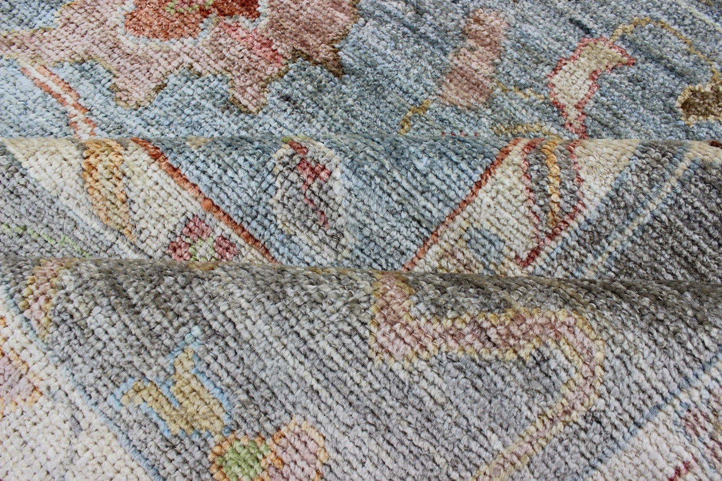 Silver, red, light blue and silver Angora Oushak rug from Turkey, rug an - 134592, country of origin / type: Turkey / Angora Oushak From our Angora collection, this piece is made with a combination of angora and old wool. Featuring all organic mat... - Keivan Woven ArtsAN - 134592 - 10581Rug