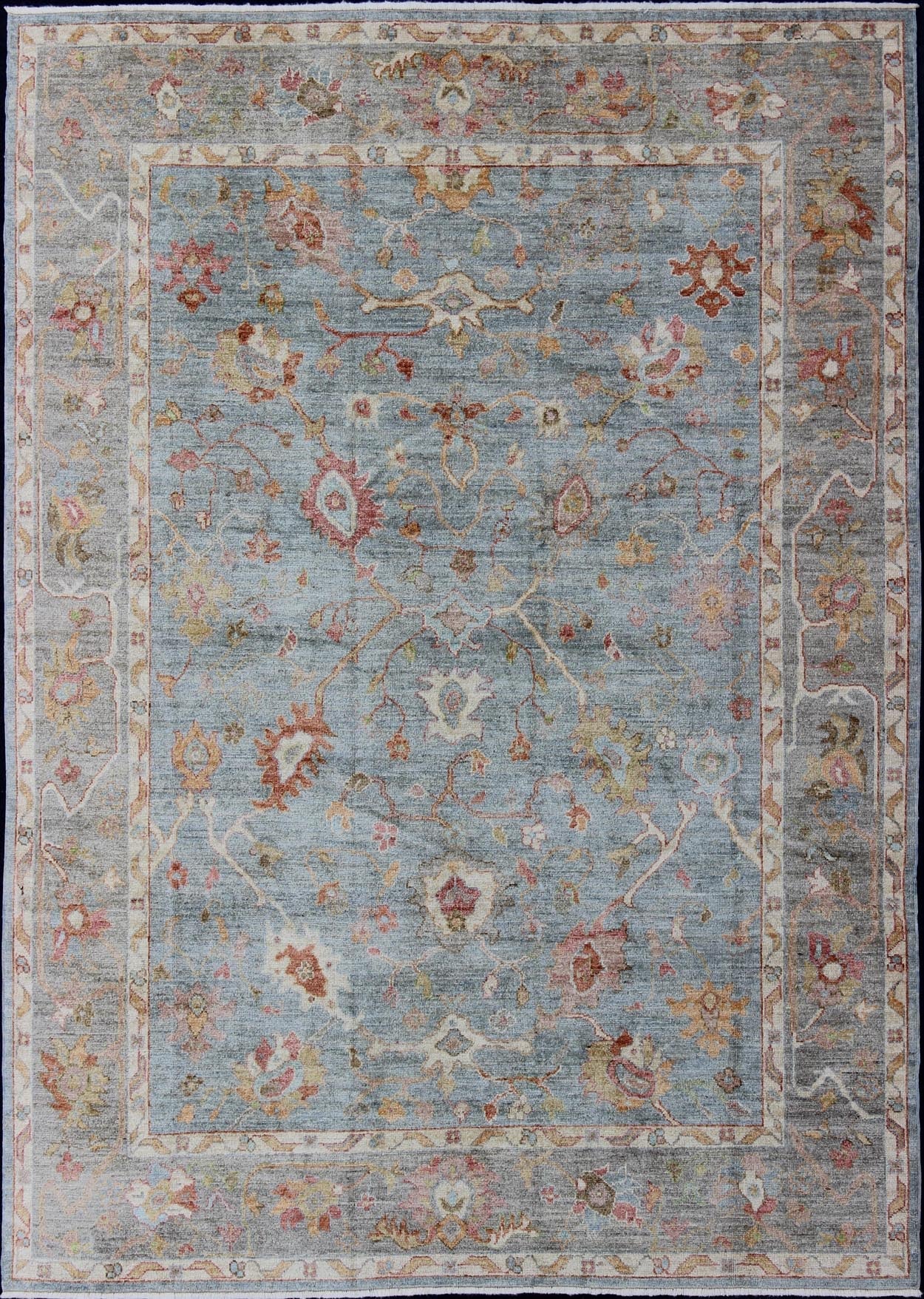 Silver, red, light blue and silver Angora Oushak rug from Turkey, rug an - 134592, country of origin / type: Turkey / Angora Oushak From our Angora collection, this piece is made with a combination of angora and old wool. Featuring all organic mat... - Keivan Woven ArtsAN - 134592 - 10581Rug
