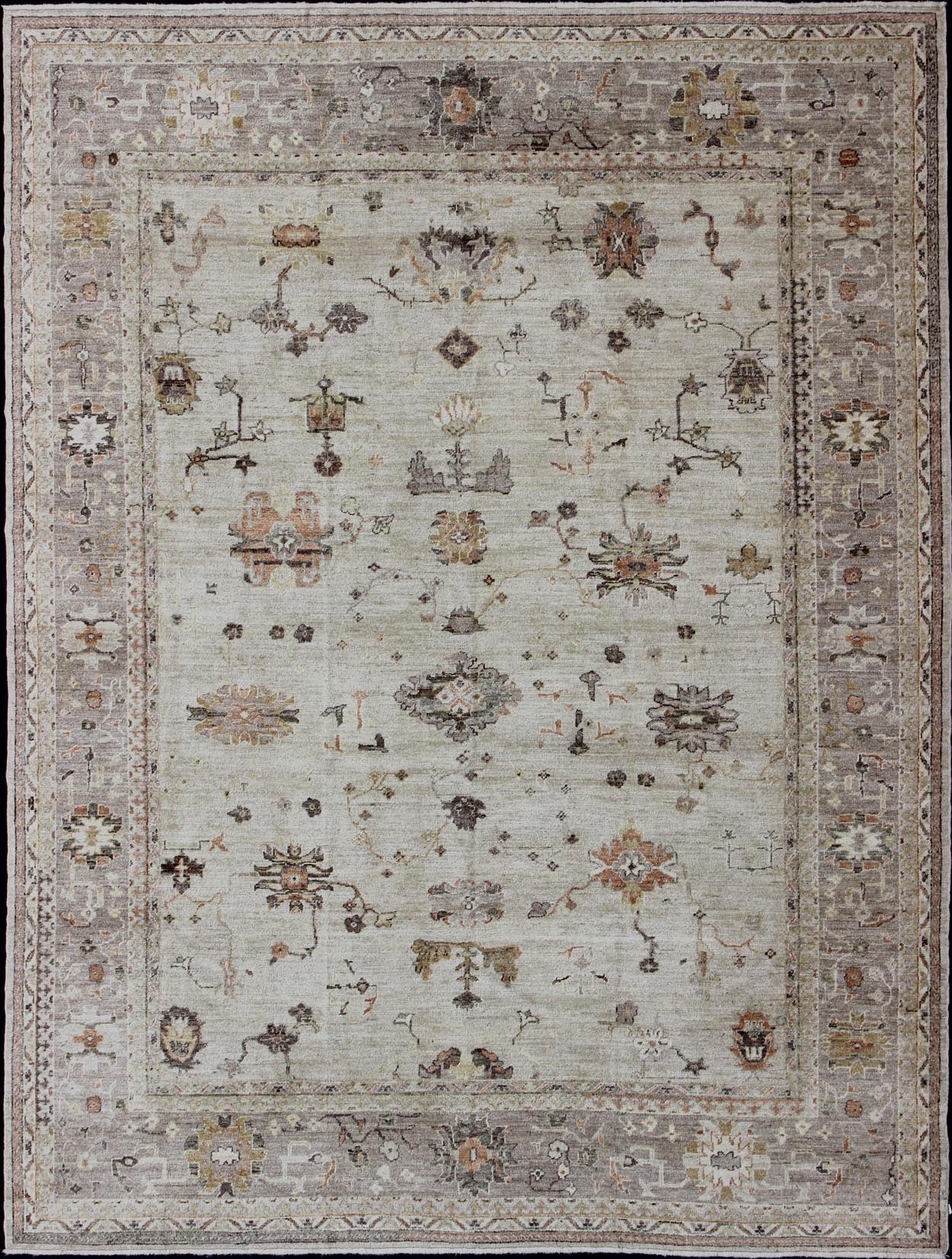 Keivan Woven Arts Angora Turkish Oushak Rug with Floral Motifs in Neutral Tones. Keivan Woven Arts/ rug AN - 134598. Origin/ Turkey, Wool reproduction Oushak made with Angora wool. Measures: 11'6 x 14'9 Made with a combination of angora wo... - Keivan Woven ArtsAN - 134598 - 10587Rug