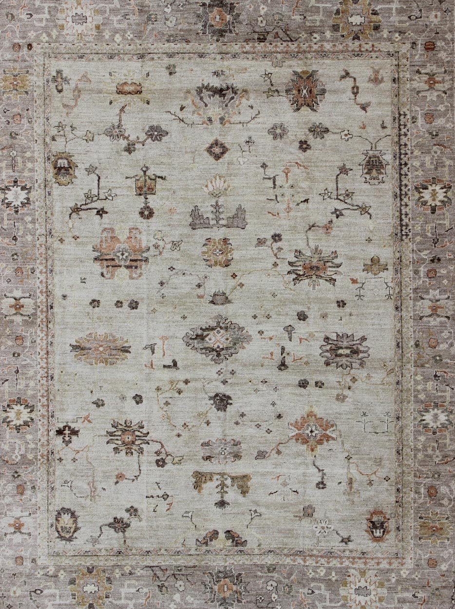 Keivan Woven Arts Angora Turkish Oushak Rug with Floral Motifs in Neutral Tones. Keivan Woven Arts/ rug AN - 134598. Origin/ Turkey, Wool reproduction Oushak made with Angora wool. Measures: 11'6 x 14'9 Made with a combination of angora wo... - Keivan Woven ArtsAN - 134598 - 10587Rug