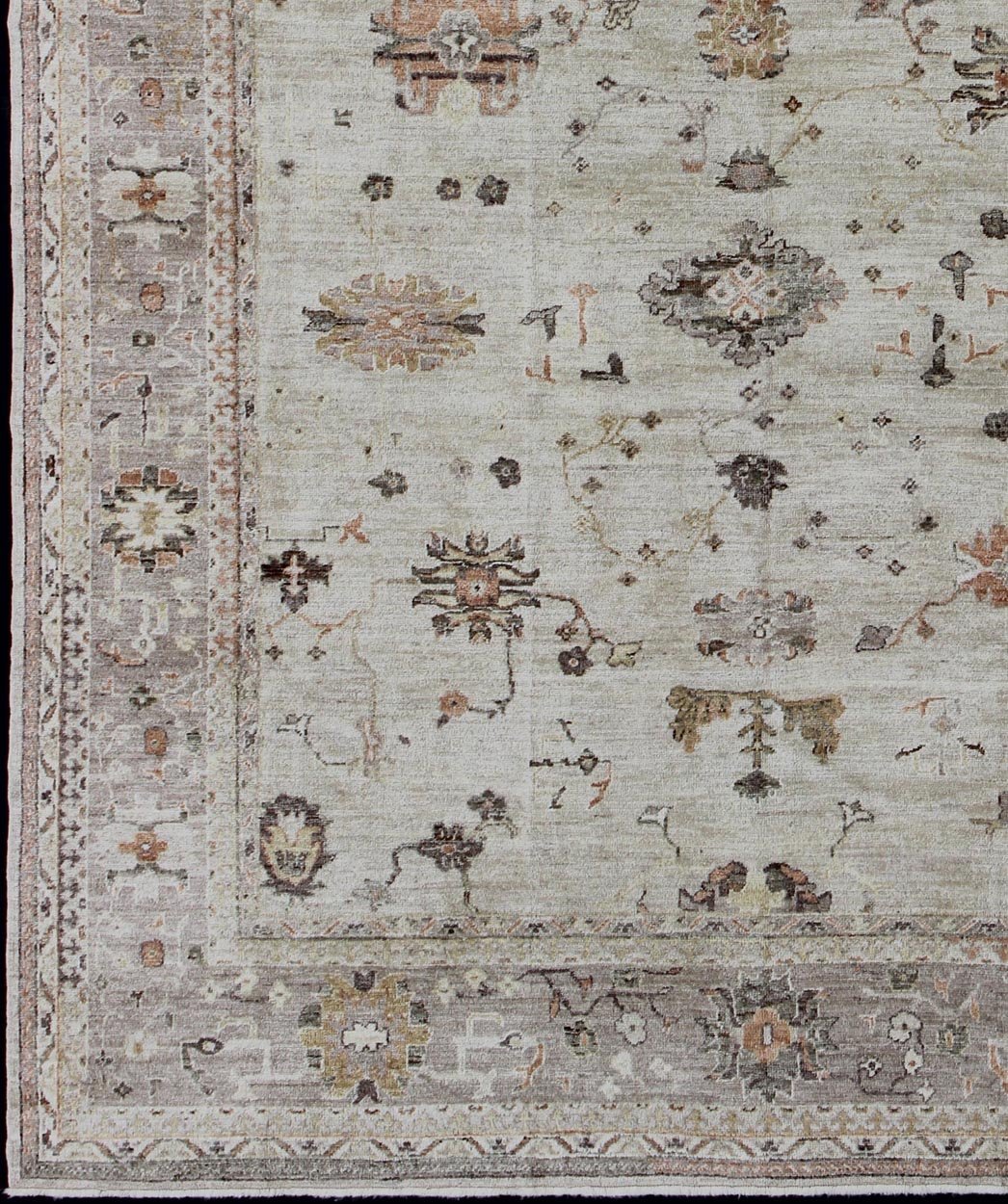 Keivan Woven Arts Angora Turkish Oushak Rug with Floral Motifs in Neutral Tones. Keivan Woven Arts/ rug AN - 134598. Origin/ Turkey, Wool reproduction Oushak made with Angora wool. Measures: 11'6 x 14'9 Made with a combination of angora wo... - Keivan Woven ArtsAN - 134598 - 10587Rug