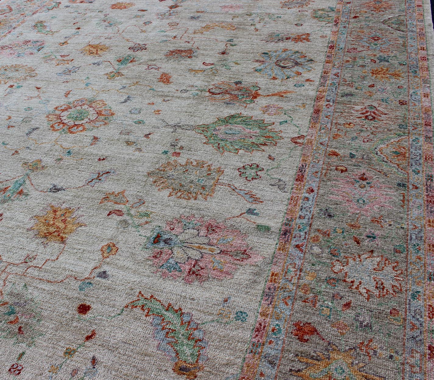 Angora Turkish Oushak Rug in Colorful Palette From our Angora Collection, this piece is made with a combination of angora and old wool. Featuring all organic materials, the Angora Collection is a modern - day remake of antique Turkish Oushak carpe... - Keivan Woven ArtsAN - 145766 - 7365Rug