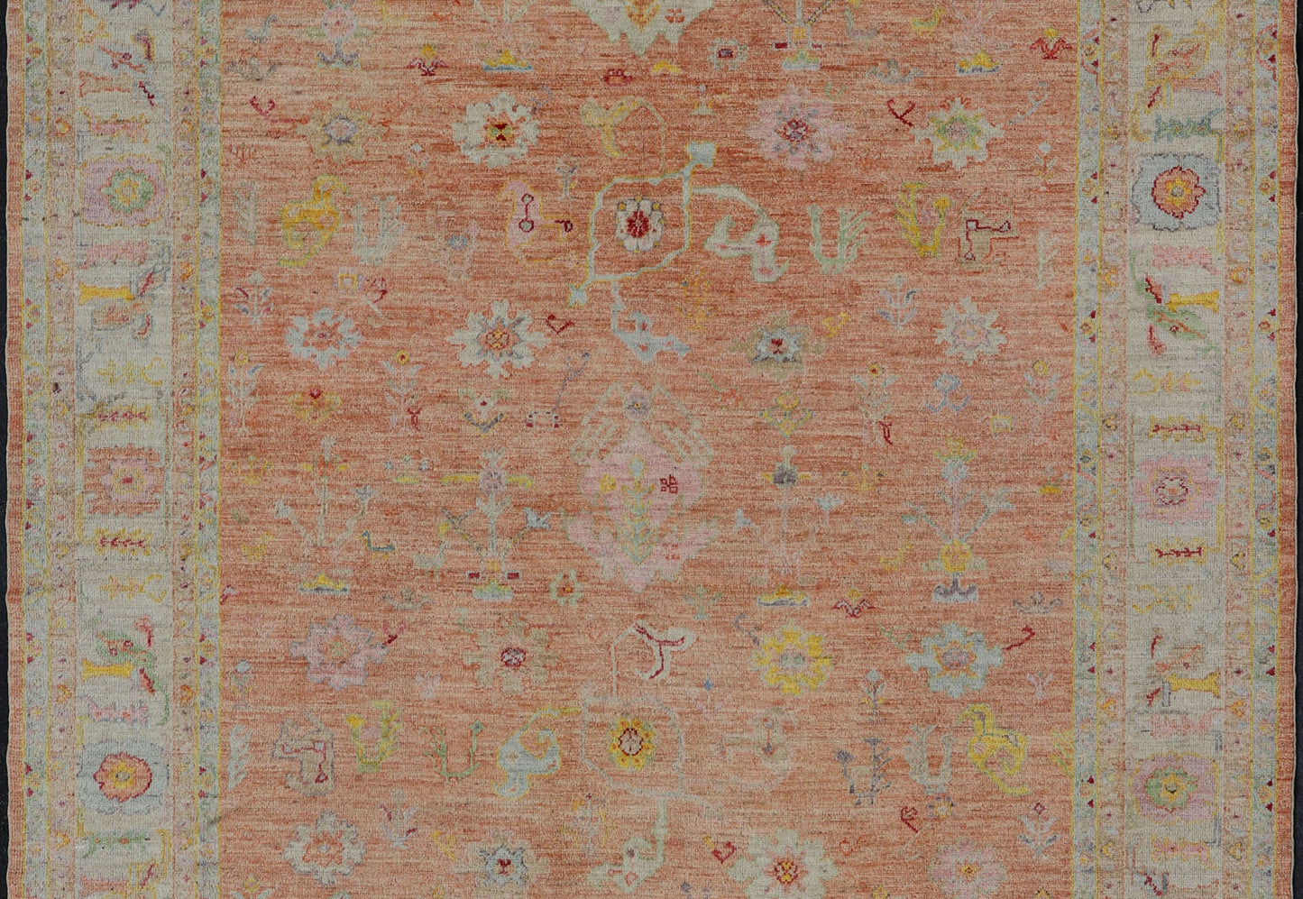 Vibrant Floral Medley on Salmon Pink Hand - Knotted Rug by Keivan Woven Arts. rug / AN - 149682, Turkish 21st Century. Measures: 10'0 x 12'11 The rug showcase's a beautifully woven rug with a vibrant and colorful design on a warm salmon pink backgro... - Keivan Woven ArtsAN - 149682 - 16412Rug