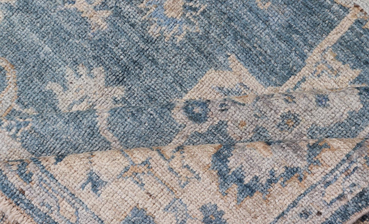 Angora Turkish Oushak Floral Design in Blue, Creams and Mocha Colors This angora Oushak has a unique floral design on top of a faded blue background with a slight cream and mocha undertone. Keivan Woven Arts rug AN - 150778 Measures; 6... - Keivan Woven ArtsAN - 150778 - 19953Rug