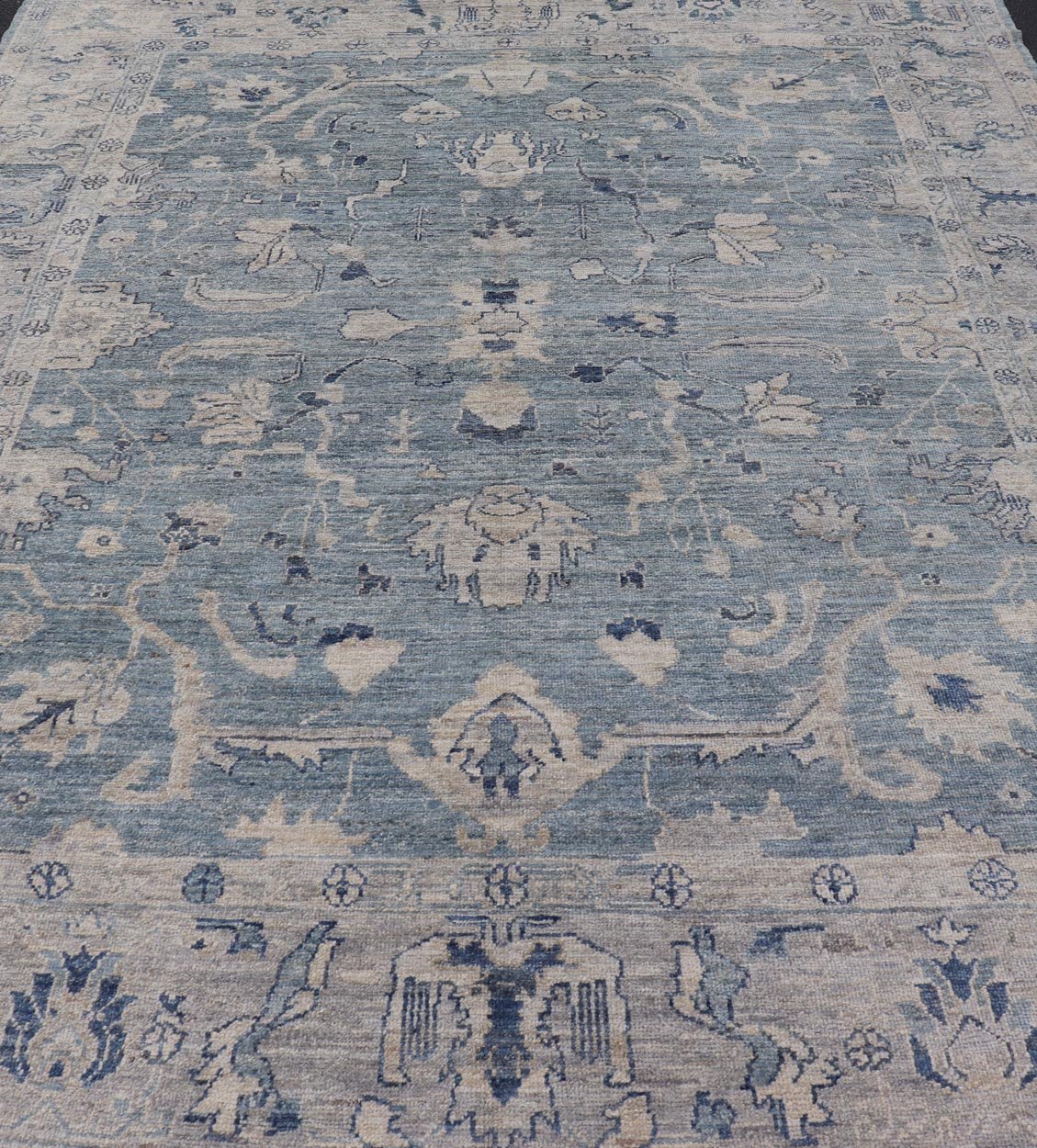 Turkish Angora Oushak Rug in Dusty Blue Background and Silver Border. Keivan Woven Arts / rug AN - 151115, country of origin / type: Turkey / Oushak. antique reproduction Ushak, angora Oushak. Measures: 9'2 x 11'7 The angora collection is made wit... - Keivan Woven ArtsAN - 151115 - 21349Rug