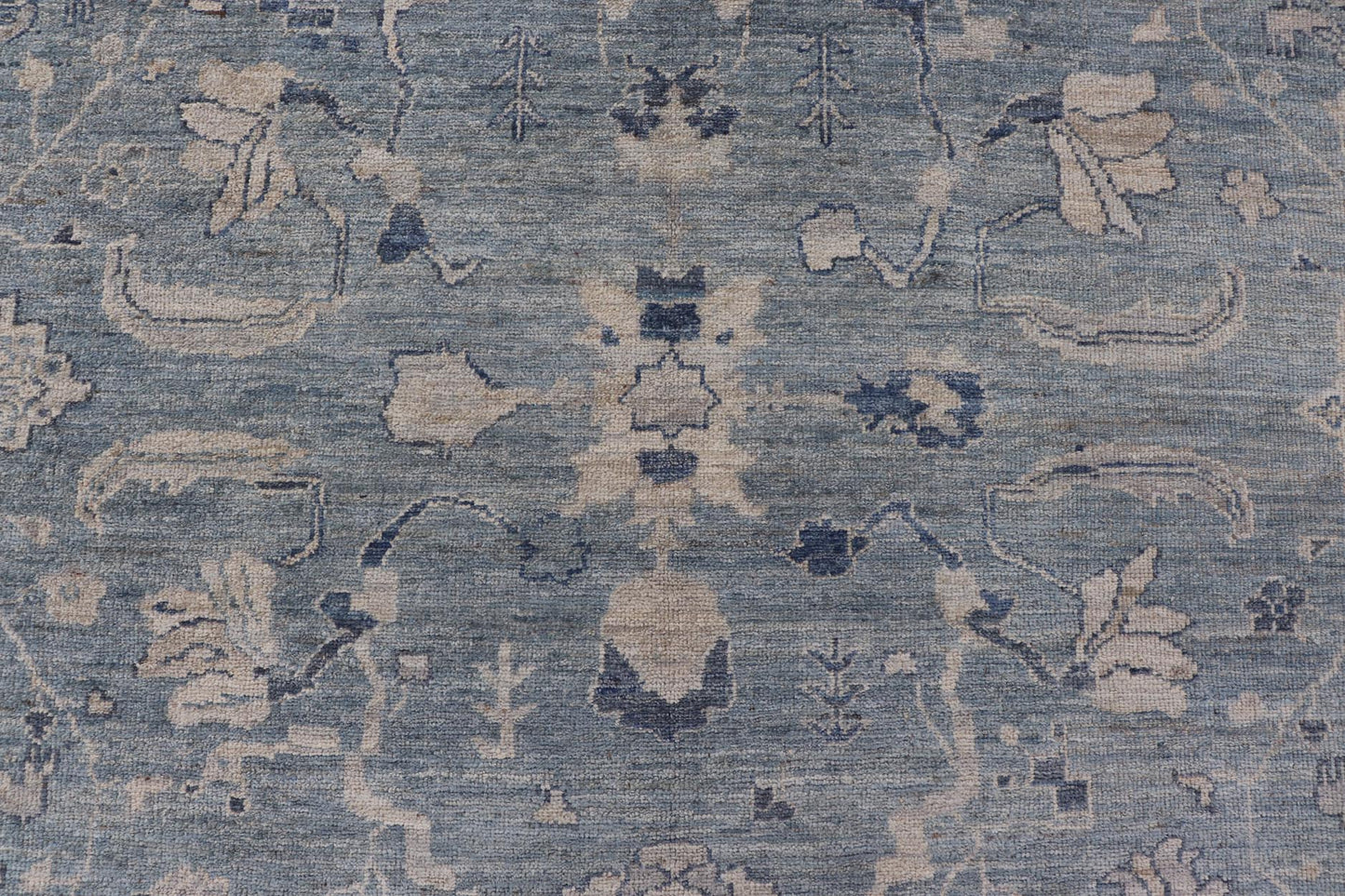 Turkish Angora Oushak Rug in Dusty Blue Background and Silver Border. Keivan Woven Arts / rug AN - 151115, country of origin / type: Turkey / Oushak. antique reproduction Ushak, angora Oushak. Measures: 9'2 x 11'7 The angora collection is made wit... - Keivan Woven ArtsAN - 151115 - 21349Rug