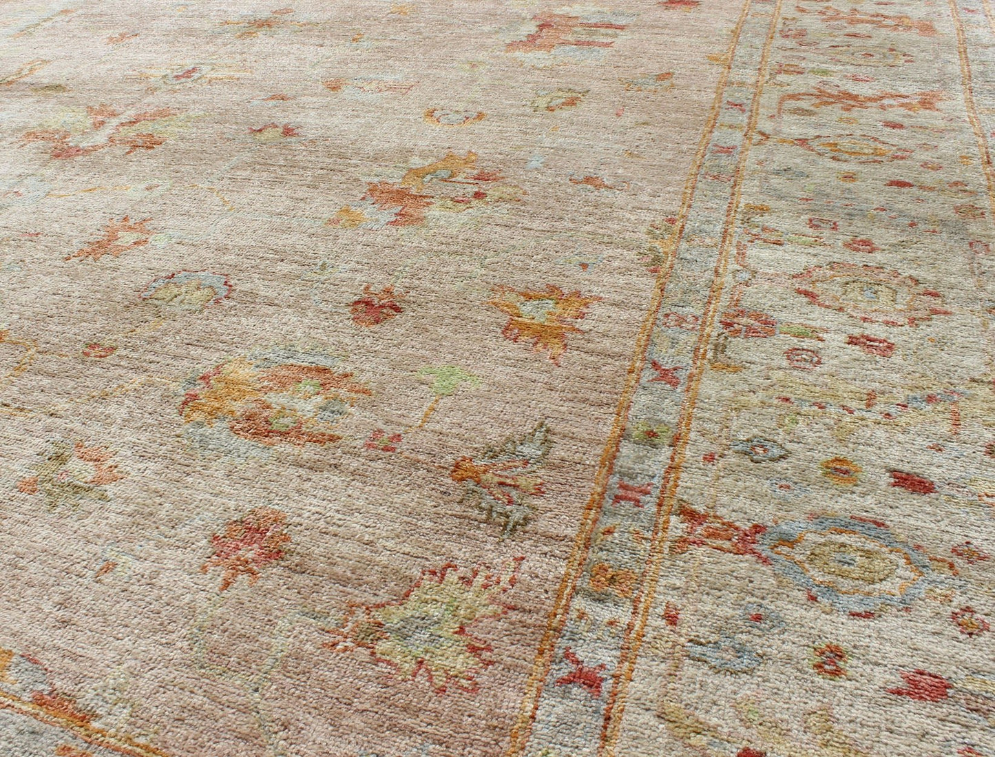 Keivan Woven Arts Angora Turkish Oushak Rug in Pink and Multi Colors. Keivan Woven Arts / rug ANC - 128910, country of origin / type: Turkey / Angora Oushak. Measures: 12'3 x 17'9 From our Angora collection, this piece is made with a combination o... - Keivan Woven ArtsANC - 128910 - 9352Rug