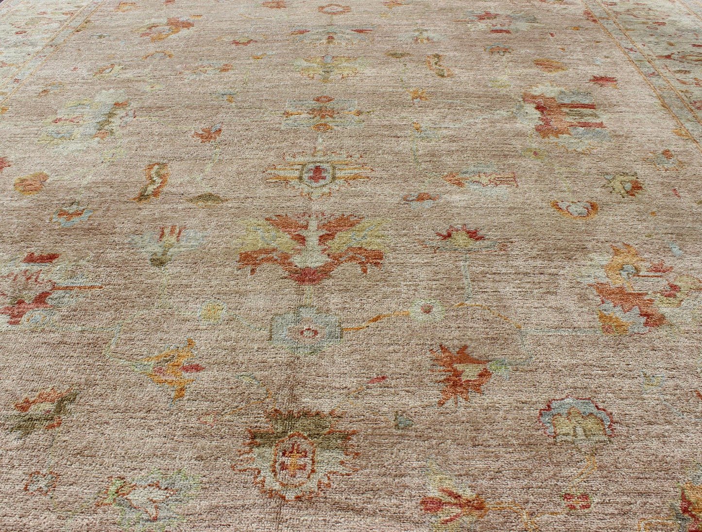 Keivan Woven Arts Angora Turkish Oushak Rug in Pink and Multi Colors. Keivan Woven Arts / rug ANC - 128910, country of origin / type: Turkey / Angora Oushak. Measures: 12'3 x 17'9 From our Angora collection, this piece is made with a combination o... - Keivan Woven ArtsANC - 128910 - 9352Rug