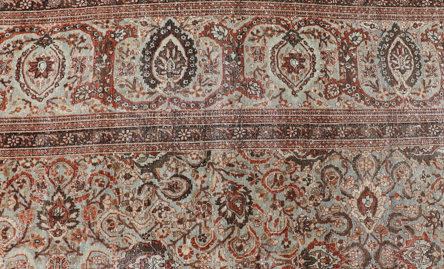 Fine Persian Kashan in Celadon Green - Blue Field With Intricate Floral Motifs. Keivan Woven Arts/rug /AVI - 0703, country of origin / type: Iran / Kashan, circa 1890. Measures: 11'3 x 17'0 Finely woven Persian Kashan filled with flowers floral ara... - Keivan Woven ArtsAVI - 0703 - 24715Rug