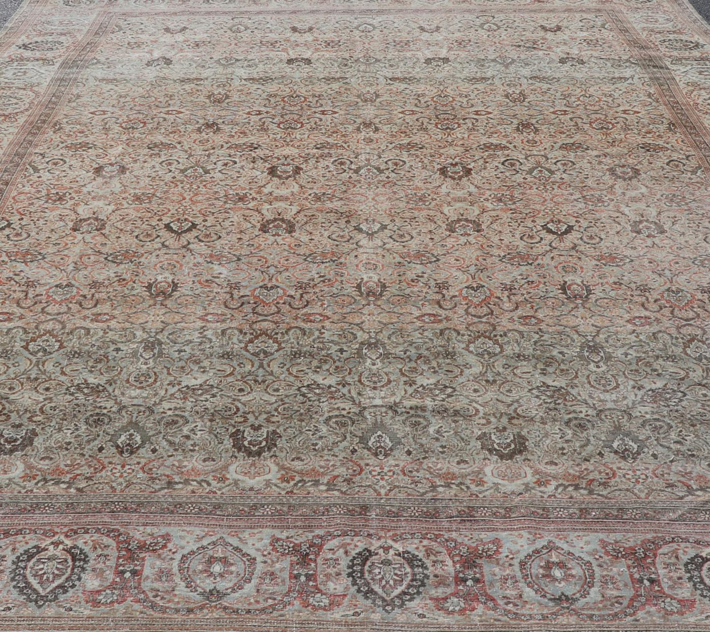 Fine Persian Kashan in Celadon Green - Blue Field With Intricate Floral Motifs. Keivan Woven Arts/rug /AVI - 0703, country of origin / type: Iran / Kashan, circa 1890. Measures: 11'3 x 17'0 Finely woven Persian Kashan filled with flowers floral ara... - Keivan Woven ArtsAVI - 0703 - 24715Rug
