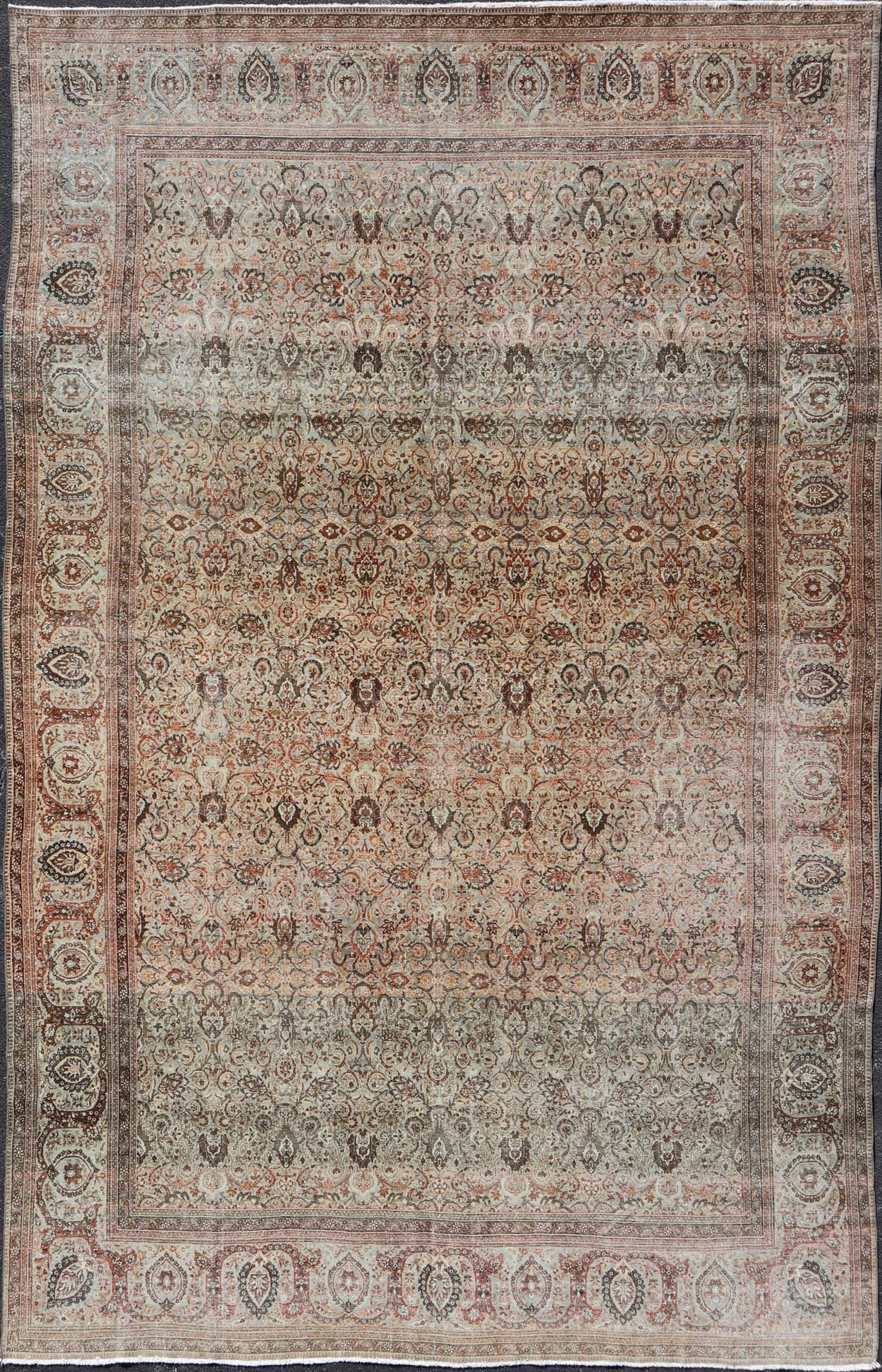 Fine Persian Kashan in Celadon Green - Blue Field With Intricate Floral Motifs. Keivan Woven Arts/rug /AVI - 0703, country of origin / type: Iran / Kashan, circa 1890. Measures: 11'3 x 17'0 Finely woven Persian Kashan filled with flowers floral ara... - Keivan Woven ArtsAVI - 0703 - 24715Rug