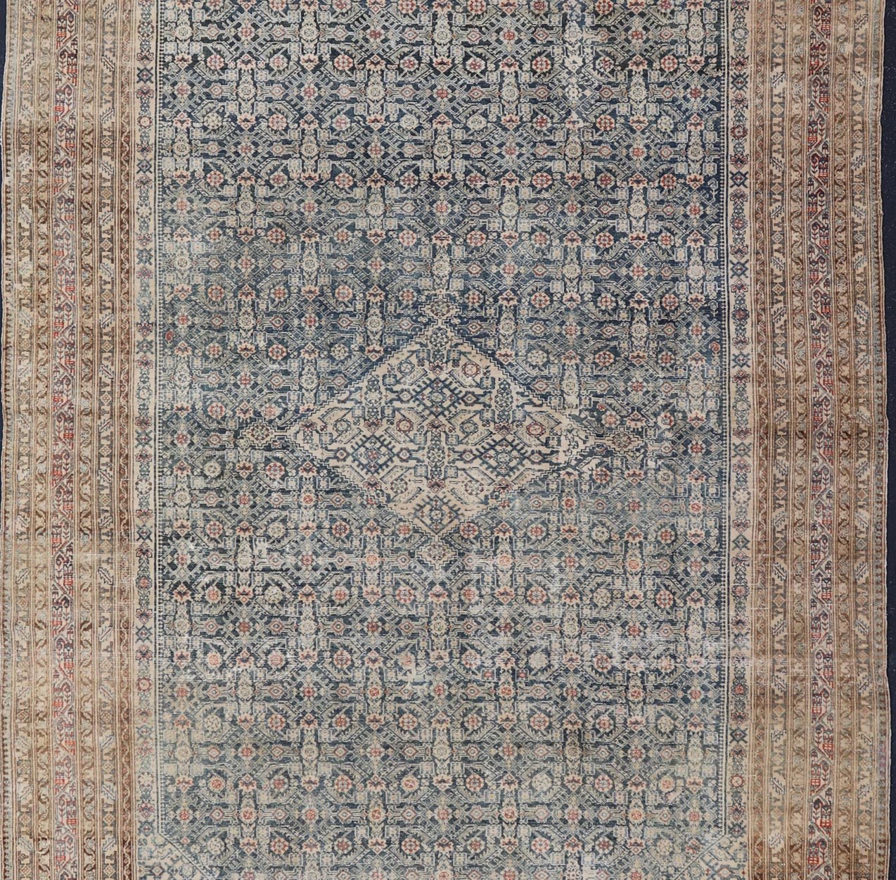 Large Antique Gallery Persian Malayer Runner in Herati Design On A Blue Field. Keivan Woven Arts / rug/ AVI - 230501, country of origin / type: Iran / Malayer, circa 1900. Measures: 10'4 x 20'0 This distressed antique Malayer gallery rug from 1900... - Keivan Woven ArtsAVI - 230501 - 24468