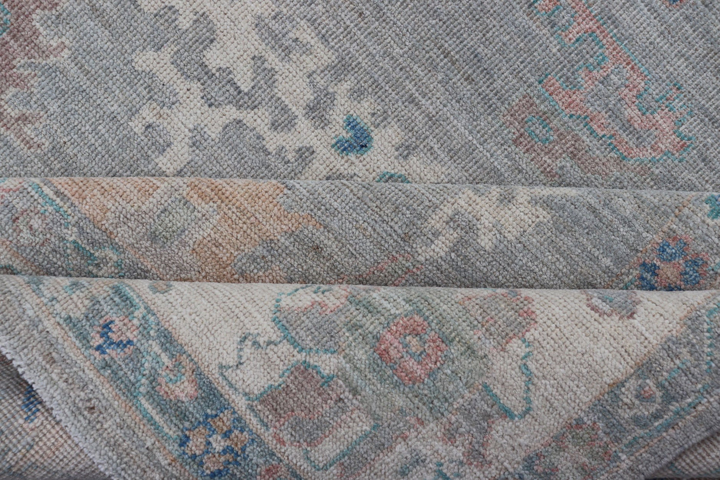 Measures: 7'10 x 9'8 All Over Modern Floral Oushak with A Light Blue - Gray Field and Border With Color. Keivan Woven Arts; rug AWR - 12018 Country of Origin: Afghanistan Type: Oushak Design: All - Over, Floral, Arabesque - Floral 21st Century This ... - Keivan Woven ArtsAWR - 12018 - 23360Rug