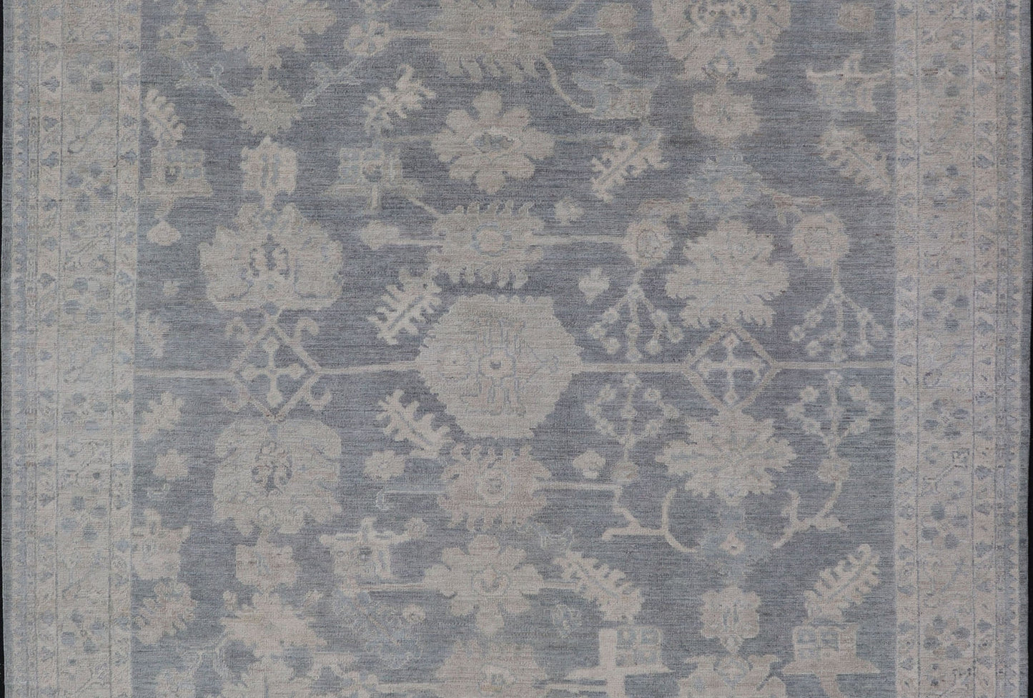 Measures: 8'2 x 9'11 Modern Oushak with Large Floral Motifs with Cream, Blue, and Steel Blue. Keivan Woven Arts; rug AWR - 12099 Country of Origin: Afghanistan Type: Oushak Design: Floral, All - Over Abstract - Tribal 21st century. This modern Ou... - Keivan Woven ArtsAWR - 12099 - 23372Rug