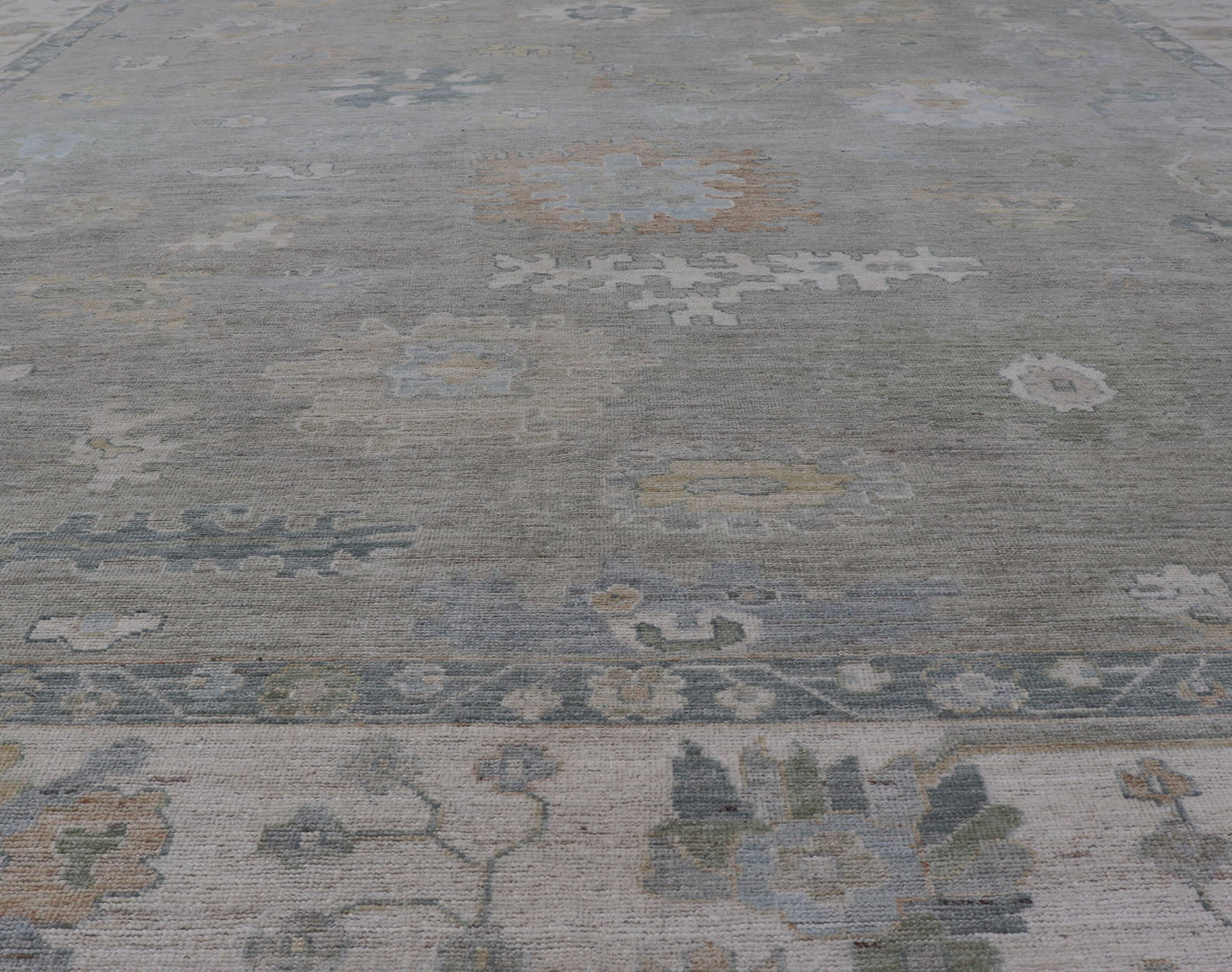 Measures: 11'11 x 14'8 All - Over Floral Modern Oushak with Light Tan Background and Cream Border. Keivan Woven Arts rug AWR - 12125 Country of Origin: Afghanistan Type: Oushak Design: Floral, All - Over, Abstract Floral. This Oushak was hand - knott... - Keivan Woven ArtsAWR - 12125 - 23390Rug
