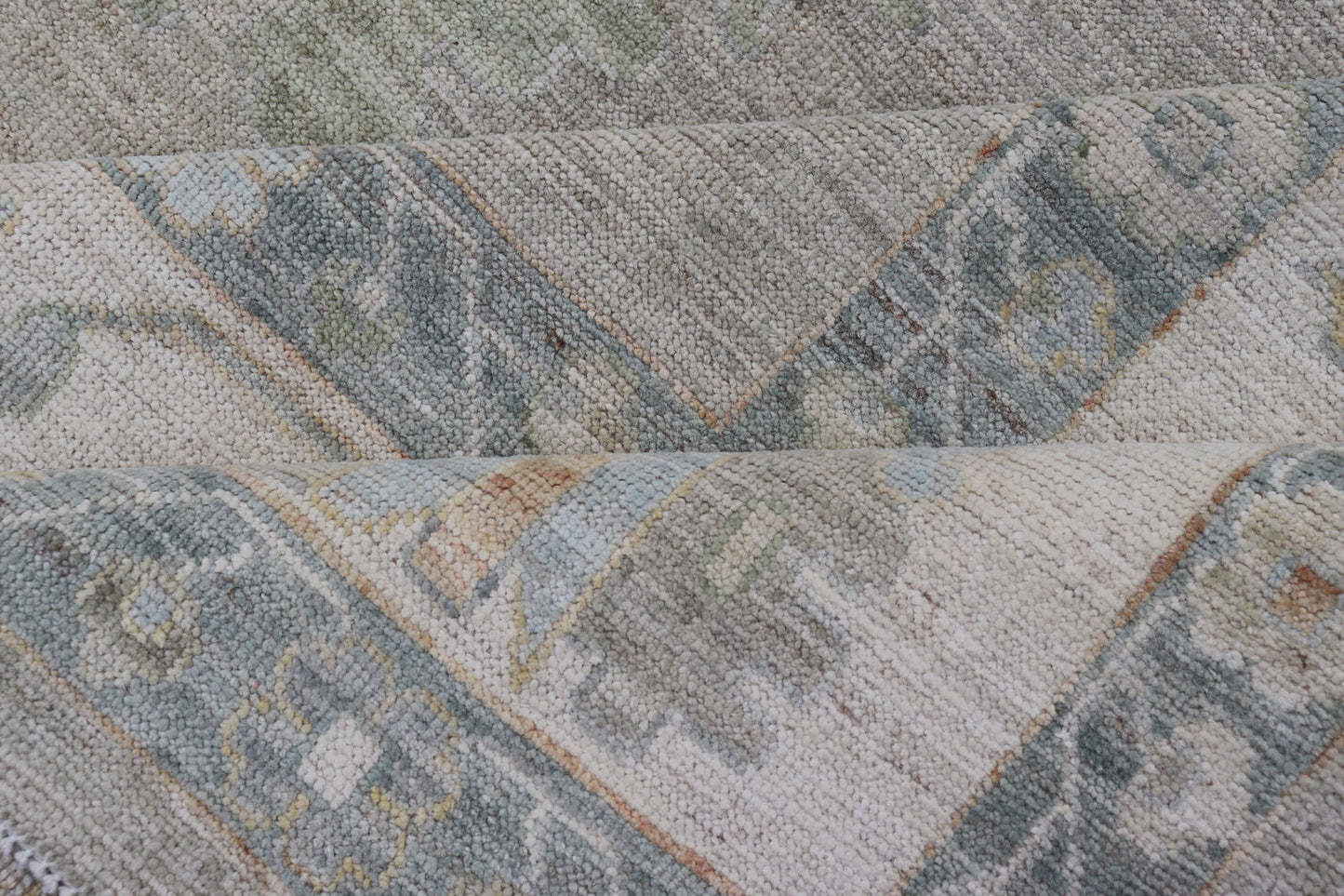 Measures: 11'11 x 14'8 All - Over Floral Modern Oushak with Light Tan Background and Cream Border. Keivan Woven Arts rug AWR - 12125 Country of Origin: Afghanistan Type: Oushak Design: Floral, All - Over, Abstract Floral. This Oushak was hand - knott... - Keivan Woven ArtsAWR - 12125 - 23390Rug