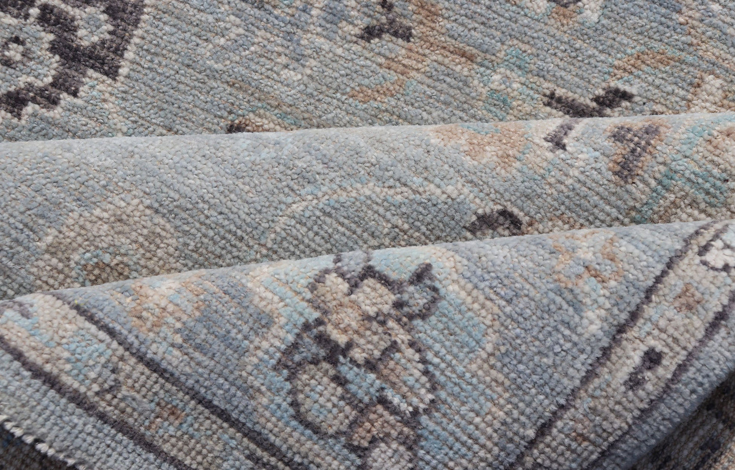 Measures: 4'1 x 6'1 Light Blue - Gray Background Modern Oushak with All - Over Tribal Motifs With Gray. Country of Origin: Afghanistan; Type: Oushak; Design: Medallion, Tribal Medallion, All - Over; Keivan Woven Arts: rug AWR - 12335 21st Century. This... - Keivan Woven ArtsAWR - 12335 - 23246