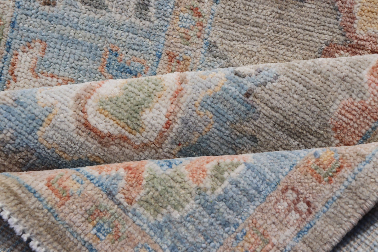Measures: 2'7 x 4'0 Modern Floral Oushak With Sandy - Brown Background and A Sky Blue Border. Keivan Woven Arts; rug AWR - 12378 Country of Origin: Afghanistan Type: Oushak Design: Floral, Arabesque, All - Over. This piece gives a modern vibrancy... - Keivan Woven ArtsAWR - 12378 - 23258Rug