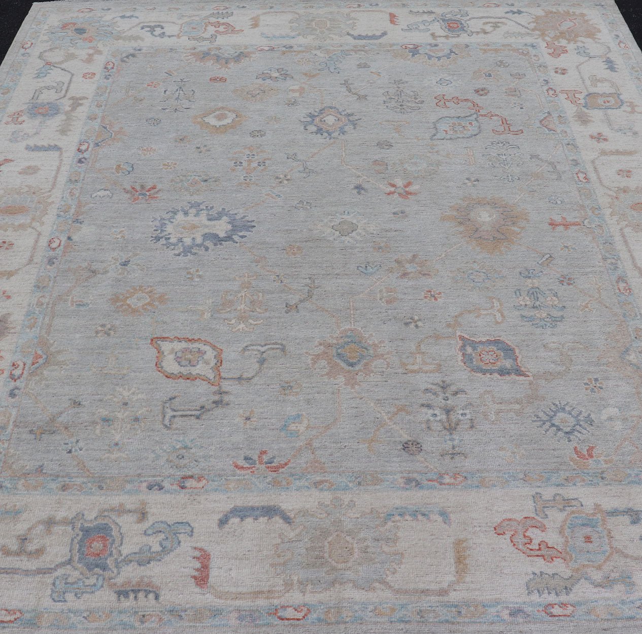 Measures: 8'3 x10'0 Modern All - Over Floral Oushak with a Light Gray Background With Delicate Accents. Keivan Woven Arts: rug AWR - 12577 Country of Origin: Afghanistan Type: Oushak Design: All - Over, Floral, 21st Century. Modern Oushak featuring an... - Keivan Woven ArtsAWR - 12577 - 23378Rug