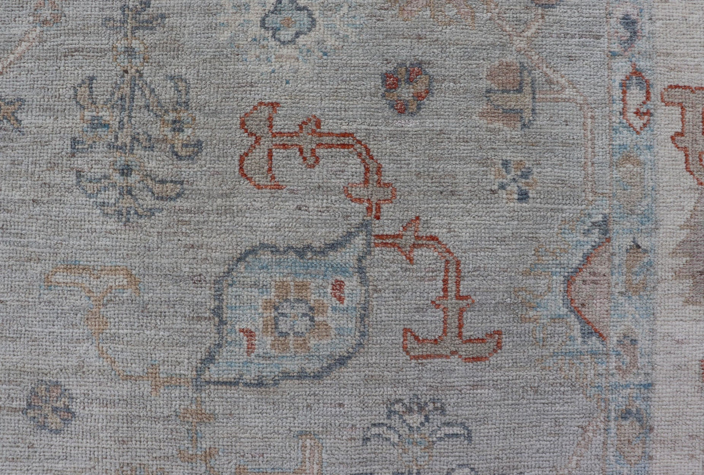 Measures: 8'3 x10'0 Modern All - Over Floral Oushak with a Light Gray Background With Delicate Accents. Keivan Woven Arts: rug AWR - 12577 Country of Origin: Afghanistan Type: Oushak Design: All - Over, Floral, 21st Century. Modern Oushak featuring an... - Keivan Woven ArtsAWR - 12577 - 23378Rug