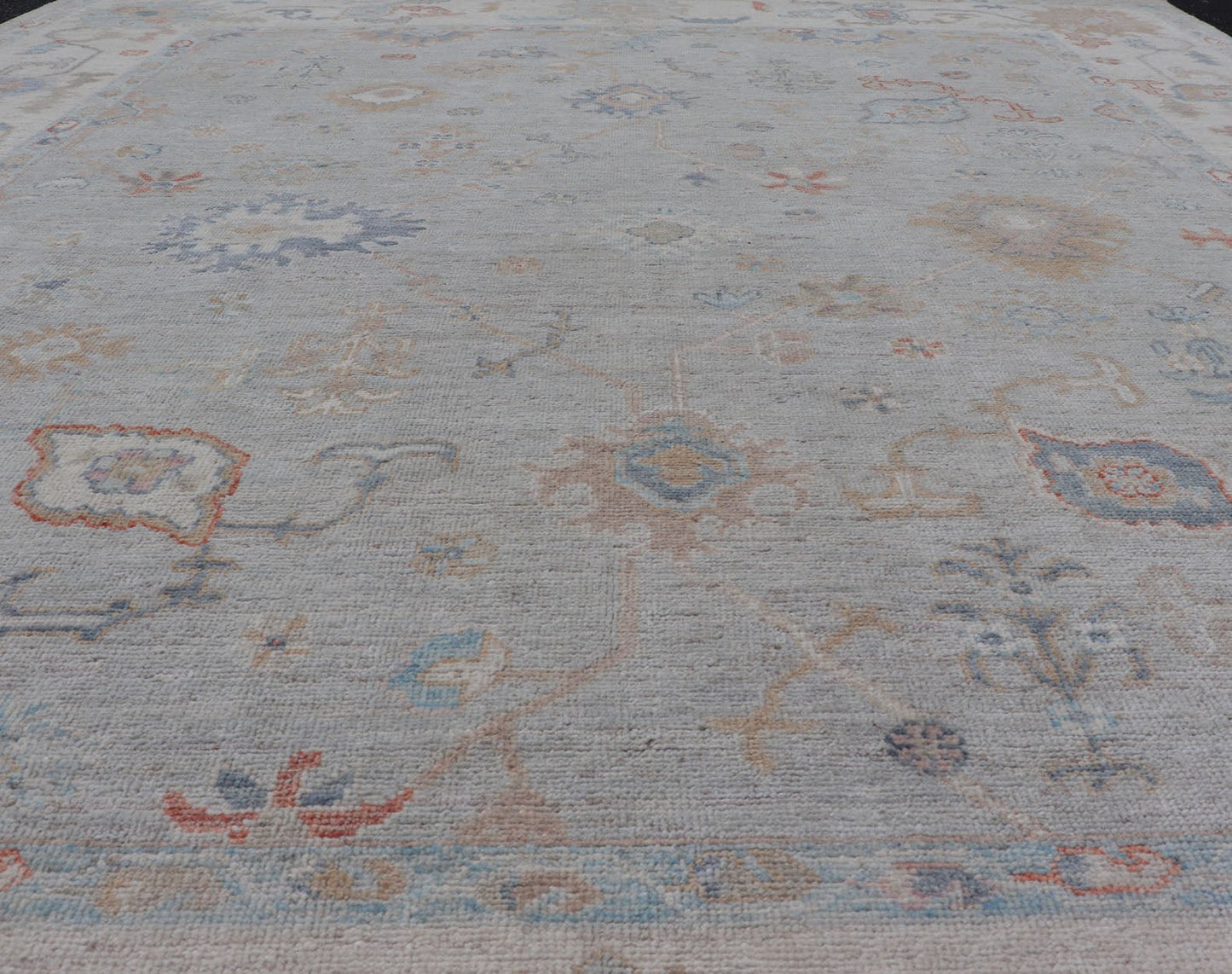 Measures: 8'3 x10'0 Modern All - Over Floral Oushak with a Light Gray Background With Delicate Accents. Keivan Woven Arts: rug AWR - 12577 Country of Origin: Afghanistan Type: Oushak Design: All - Over, Floral, 21st Century. Modern Oushak featuring an... - Keivan Woven ArtsAWR - 12577 - 23378Rug
