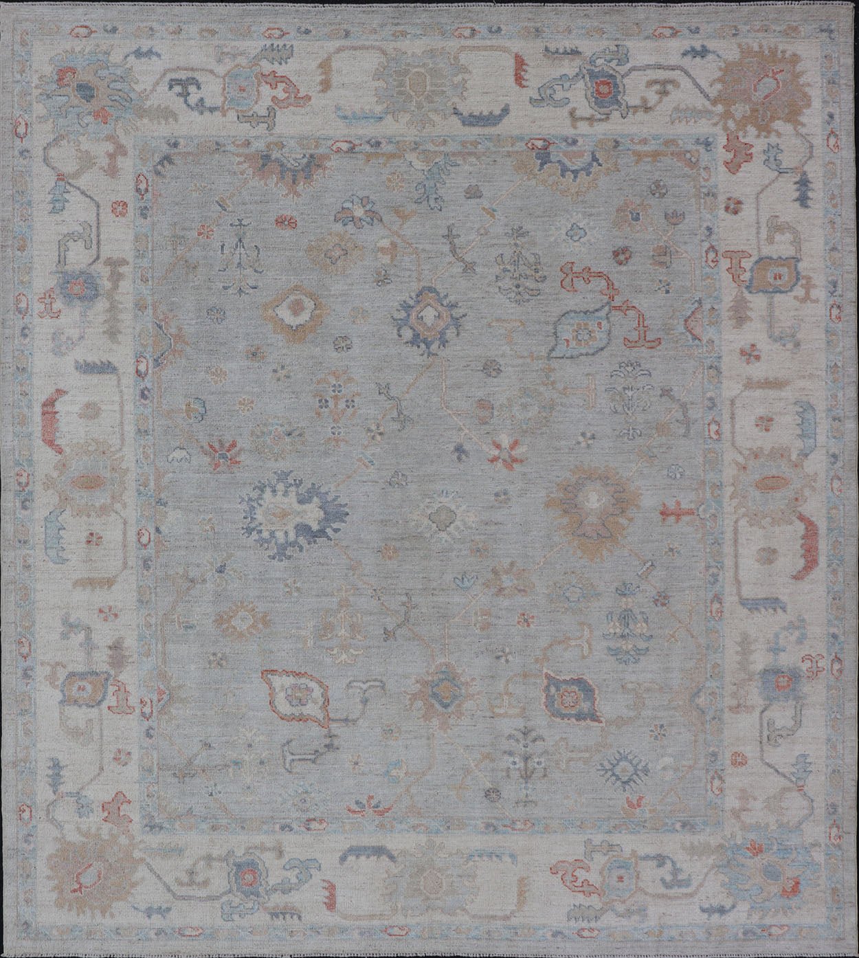 Measures: 8'3 x10'0 Modern All - Over Floral Oushak with a Light Gray Background With Delicate Accents. Keivan Woven Arts: rug AWR - 12577 Country of Origin: Afghanistan Type: Oushak Design: All - Over, Floral, 21st Century. Modern Oushak featuring an... - Keivan Woven ArtsAWR - 12577 - 23378Rug