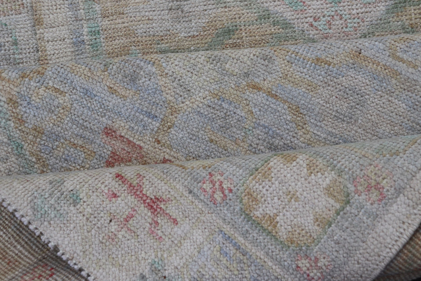 Measures: 3'2 x 16'6 Modern Oushak Runner Design In Cream Background and All - Over Design. Keivan Woven Arts; rug AWR - 12595 Country of Origin: Afghanistan Type: Oushak Design: Floral, All - Over This Oushak designed runner features a classic O... - Keivan Woven ArtsAWR - 12595 - 23312