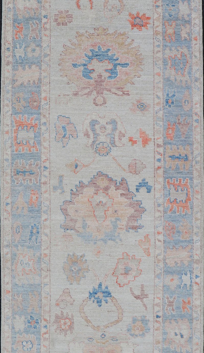 Measures: 3'0 x 9'8 Hand - Knotted Medallion Oushak Design Runner featuring Faded Colors. Keivan Woven Arts; rug AWR - 12620 Country of Origin: Afghanistan Type: Oushak Design: Medallion, All - Over, Floral Motif, This piece showcases brilliant m... - Keivan Woven ArtsAWR - 12620 - 23342Rug