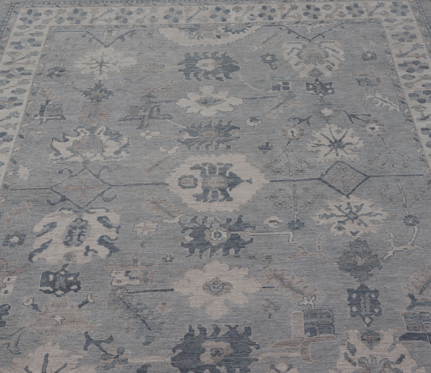 Measures: 11'3 x 14'11 Large Modern Oushak with Floral Motifs with Cream, Grey, Blue, and Powder Blue. Keivan Woven Arts; rug AWR - 12704 Country of Origin: Afghanistan Type: Oushak Design: Floral, All - Over Abstract - Tribal 21st century. This ... - Keivan Woven ArtsAWR - 12704 - 23414Rug