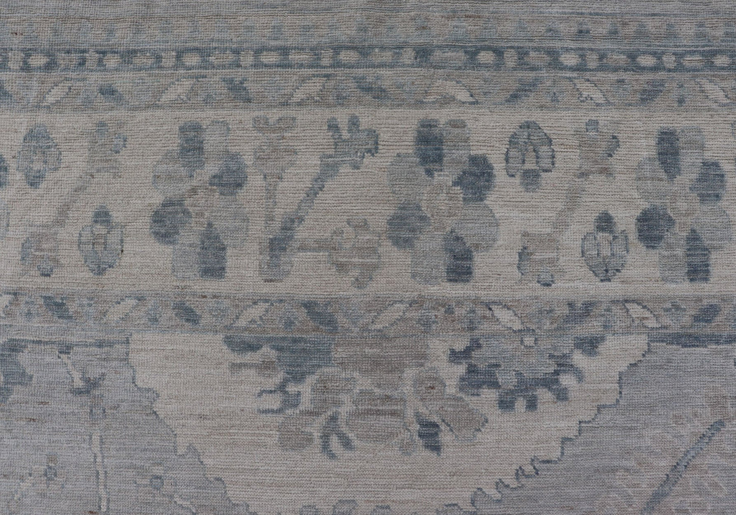 Measures: 11'3 x 14'11 Large Modern Oushak with Floral Motifs with Cream, Grey, Blue, and Powder Blue. Keivan Woven Arts; rug AWR - 12704 Country of Origin: Afghanistan Type: Oushak Design: Floral, All - Over Abstract - Tribal 21st century. This ... - Keivan Woven ArtsAWR - 12704 - 23414Rug