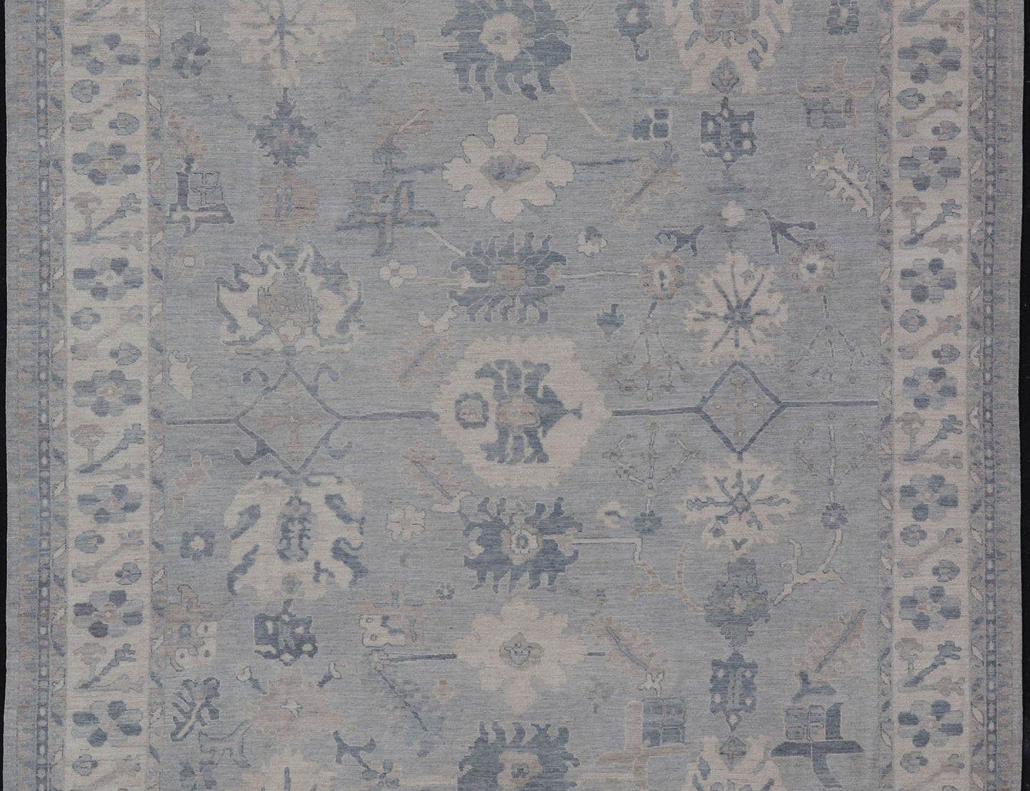Measures: 11'3 x 14'11 Large Modern Oushak with Floral Motifs with Cream, Grey, Blue, and Powder Blue. Keivan Woven Arts; rug AWR - 12704 Country of Origin: Afghanistan Type: Oushak Design: Floral, All - Over Abstract - Tribal 21st century. This ... - Keivan Woven ArtsAWR - 12704 - 23414Rug