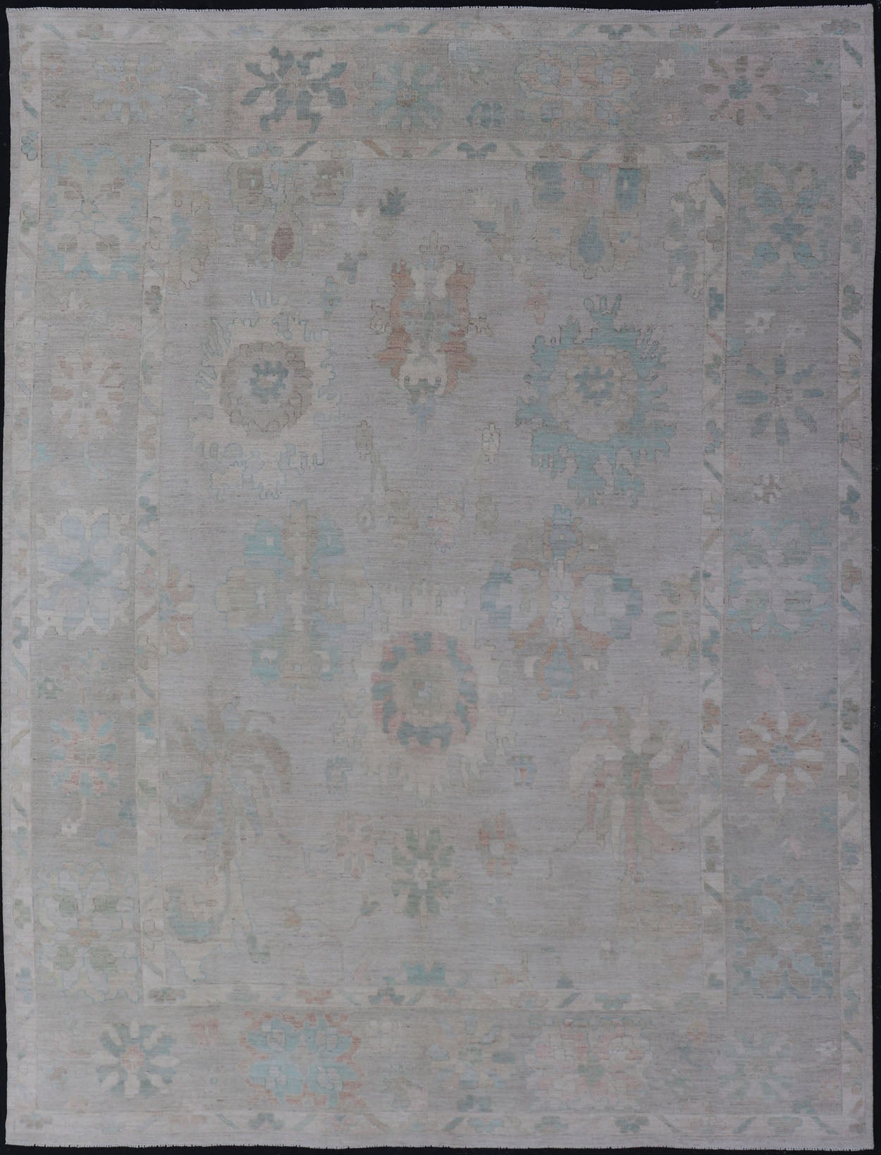 Measures: 10'2 x 13'8 Modern All - Over Floral Oushak with Light Gray Background and Muted Colors. Keivan Woven Arts rug AWR - 12800 Country of Origin: Afghanistan Type: Oushak Design: Floral, All - Over, Abstract Floral. This Oushak was hand - knot... - Keivan Woven ArtsAWR - 12800 - 23420Rug