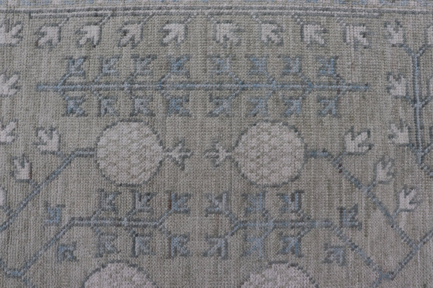 Modern Tribal Khotan Rug in Shades of Cream. Green, Blue, and Gray. Keivan Woven Arts Country of Origin; Afghanistan Type: Khotan Keivan Woven Arts; rug AWR - 15227 , Early 21st century. Measures: 8'2 x 10'4 This modern Khotan featur... - Keivan Woven ArtsAWR - 15227 - 23384Rug