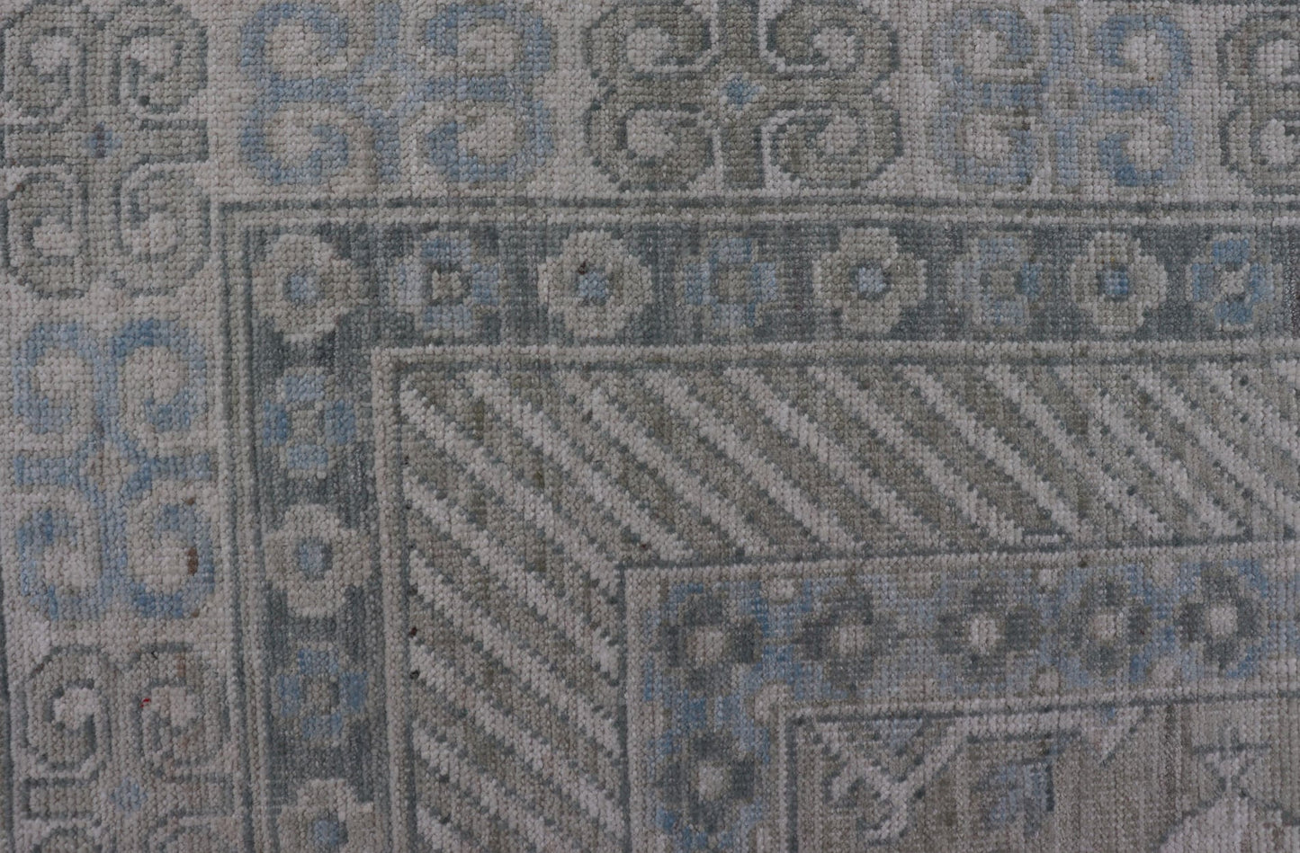 Modern Tribal Khotan Rug in Shades of Cream. Green, Blue, and Gray. Keivan Woven Arts Country of Origin; Afghanistan Type: Khotan Keivan Woven Arts; rug AWR - 15227 , Early 21st century. Measures: 8'2 x 10'4 This modern Khotan featur... - Keivan Woven ArtsAWR - 15227 - 23384Rug