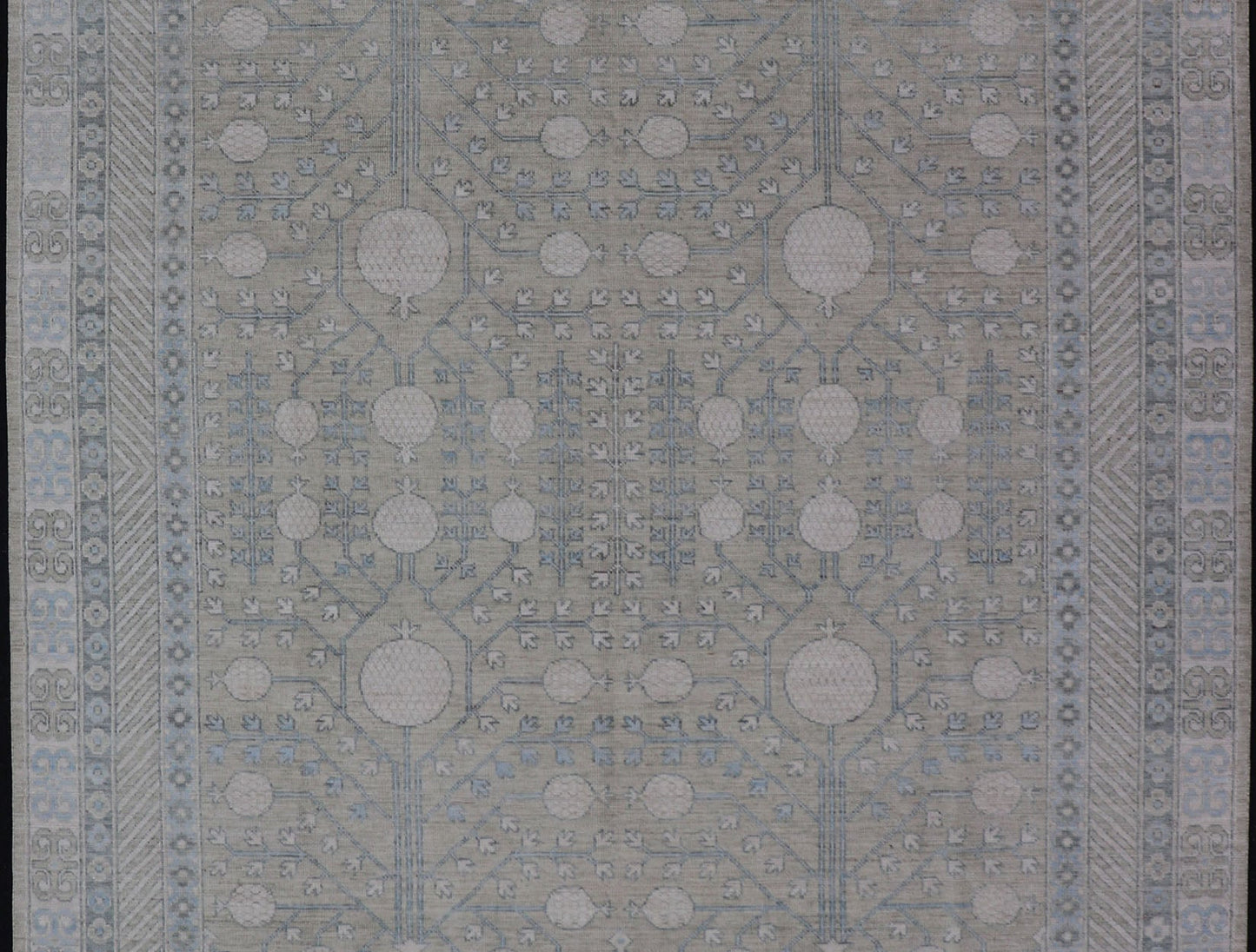 Modern Tribal Khotan Rug in Shades of Cream. Green, Blue, and Gray. Keivan Woven Arts Country of Origin; Afghanistan Type: Khotan Keivan Woven Arts; rug AWR - 15227 , Early 21st century. Measures: 8'2 x 10'4 This modern Khotan featur... - Keivan Woven ArtsAWR - 15227 - 23384Rug