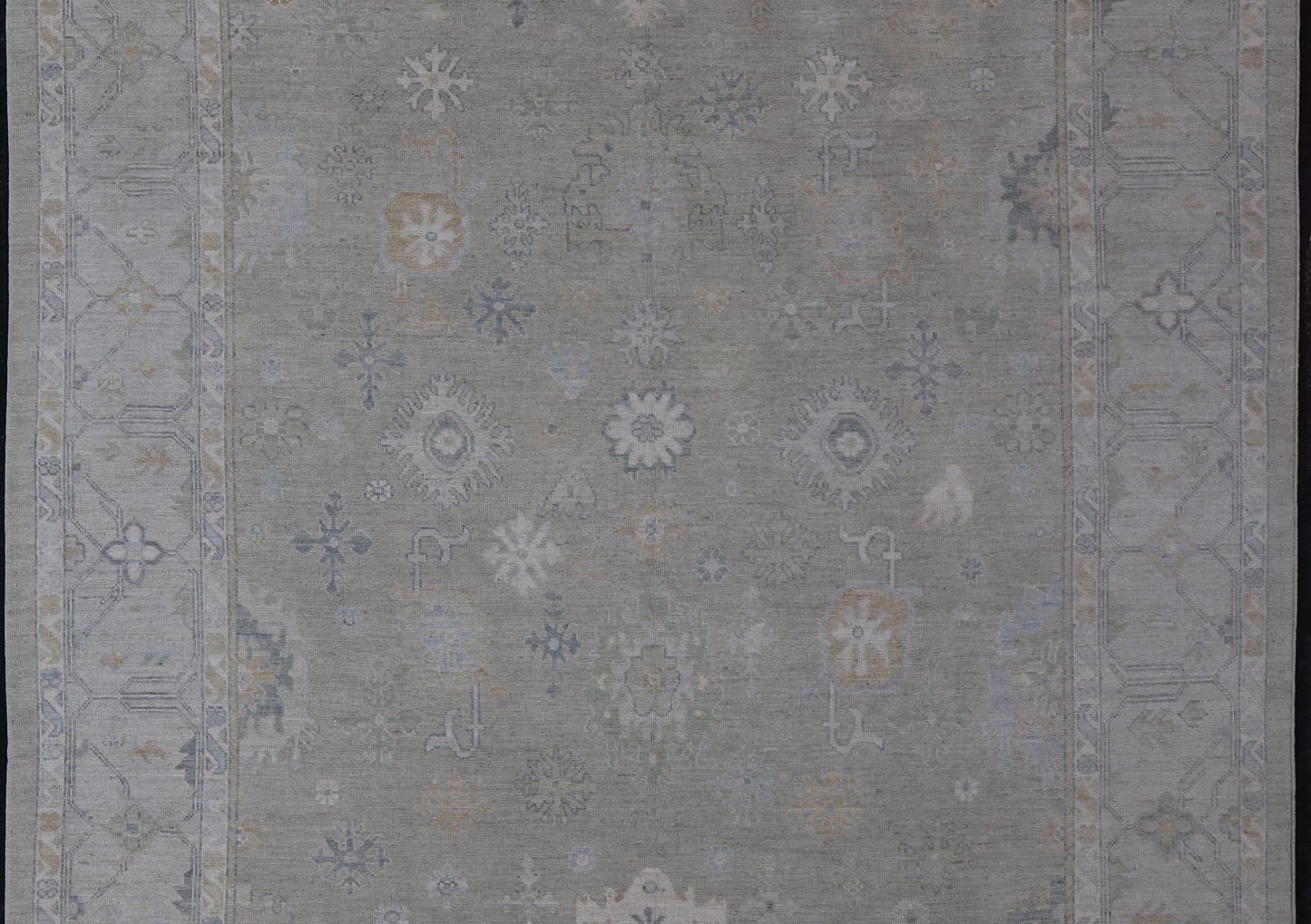 Hand - Knotted Modern Neutral Oushak Rug in Light Gray, Light Blue, Green. Keivan Woven Arts; rug AWR - 16020Country of Origin: Afghanistan Type: Oushak Design: All - Over, Floral Measures: 10.3 x 14.3 This rustic piece holds charm within a powder blu... - Keivan Woven ArtsAWR - 16020 - 24247Rug