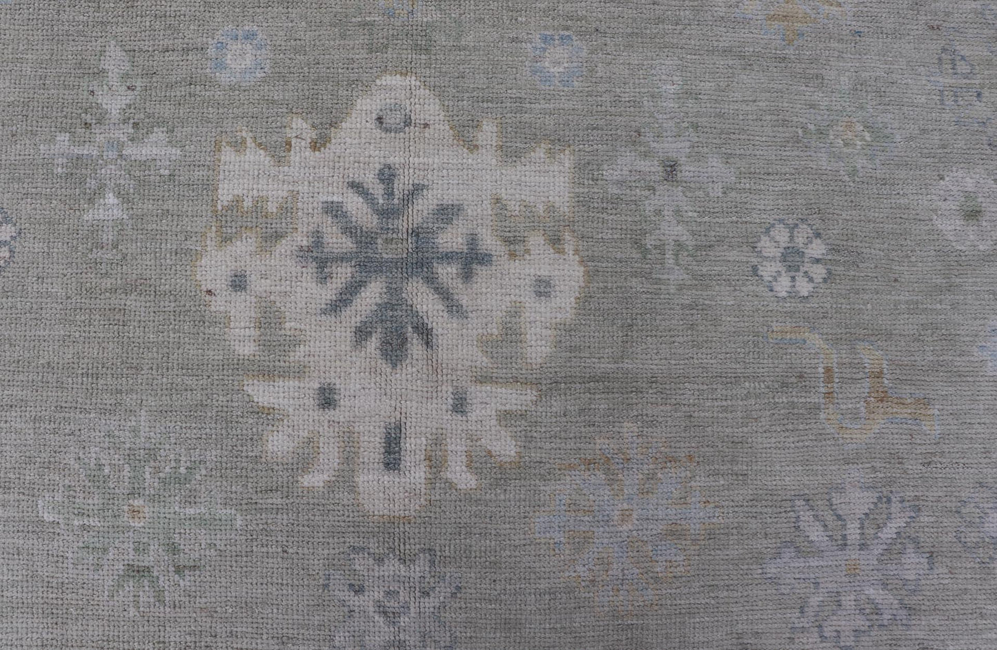 Hand - Knotted Modern Neutral Oushak Rug in Light Gray, Light Blue, Green. Keivan Woven Arts; rug AWR - 16020Country of Origin: Afghanistan Type: Oushak Design: All - Over, Floral Measures: 10.3 x 14.3 This rustic piece holds charm within a powder blu... - Keivan Woven ArtsAWR - 16020 - 24247Rug