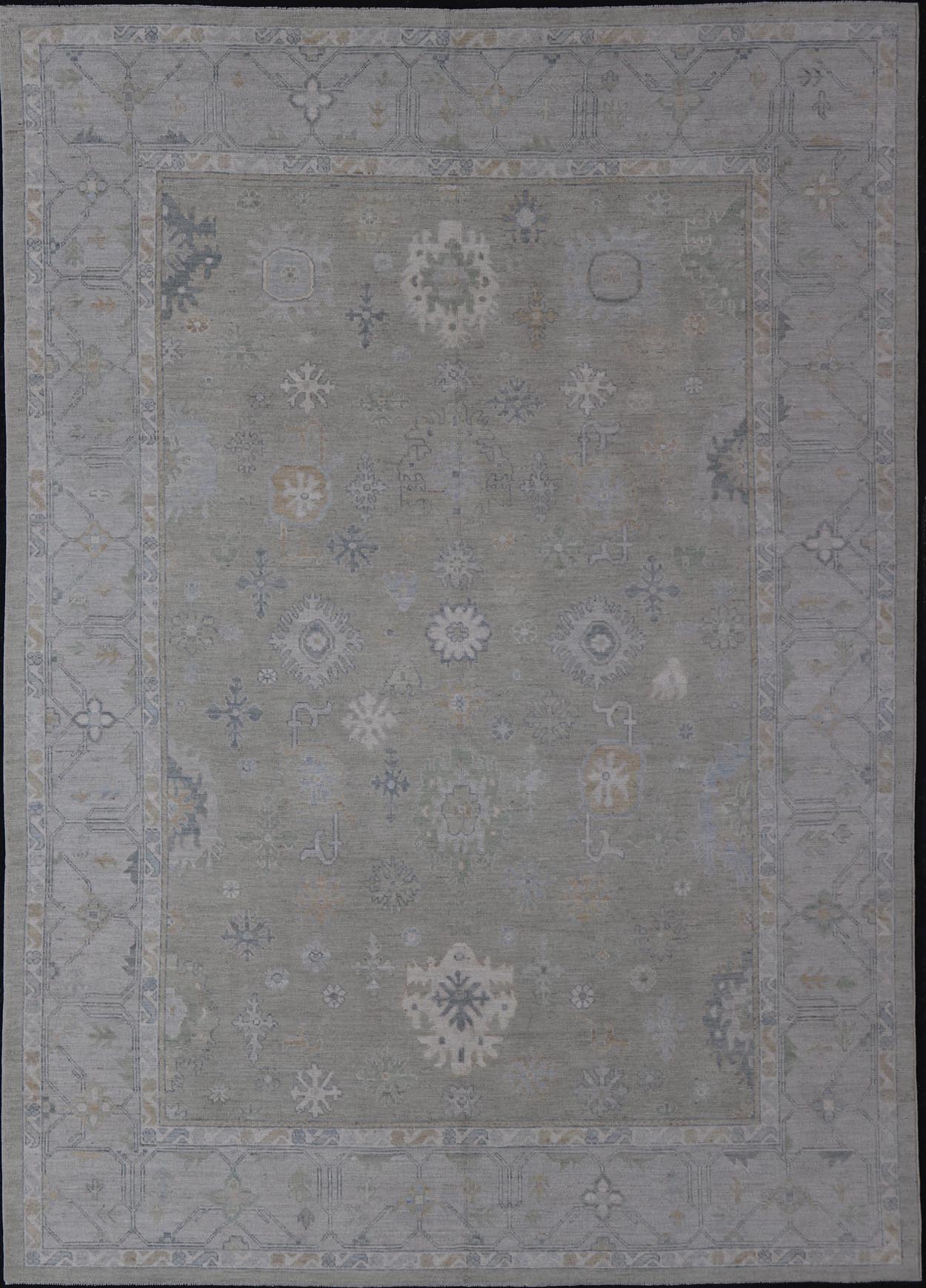 Hand - Knotted Modern Neutral Oushak Rug in Light Gray, Light Blue, Green. Keivan Woven Arts; rug AWR - 16020Country of Origin: Afghanistan Type: Oushak Design: All - Over, Floral Measures: 10.3 x 14.3 This rustic piece holds charm within a powder blu... - Keivan Woven ArtsAWR - 16020 - 24247Rug