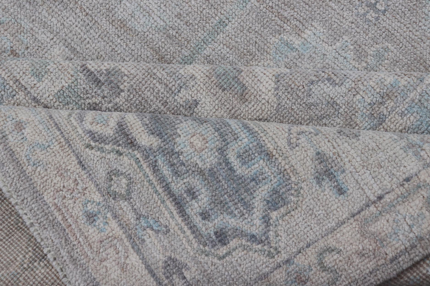 Modern Oushak with Floral Motifs with Cream, Grey, Blue, and Powder Blue. Keivan Woven Arts; rug AWR - 16034 Country of Origin: Afghanistan Type: Oushak Design: Floral, All - Over Abstract - Tribal 21st century. Measures: 6'2 x 10'0 This modern Ousha... - Keivan Woven ArtsAWR - 16034 - 24241Rug