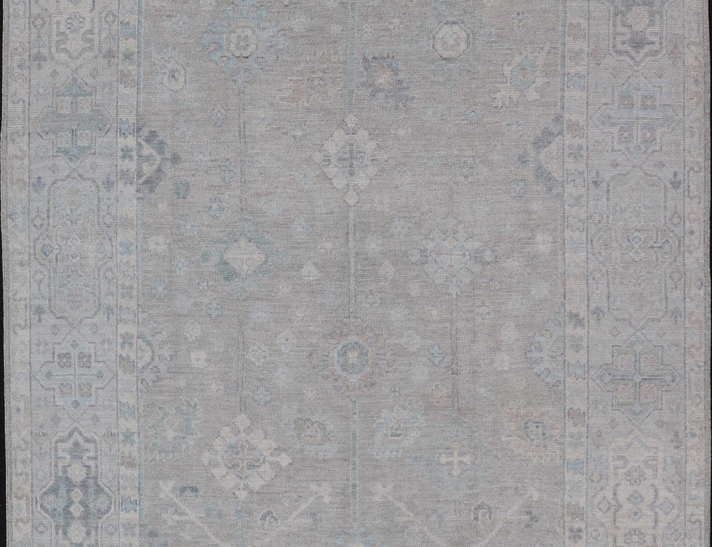 Modern Oushak with Floral Motifs with Cream, Grey, Blue, and Powder Blue. Keivan Woven Arts; rug AWR - 16034 Country of Origin: Afghanistan Type: Oushak Design: Floral, All - Over Abstract - Tribal 21st century. Measures: 6'2 x 10'0 This modern Ousha... - Keivan Woven ArtsAWR - 16034 - 24241Rug