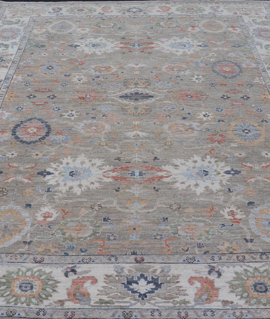 Measures: 9'0 x 12'4 Modern All - Over Floral Oushak by Keivan Woven Arts. Country of Origin: Afghanistan Type: Oushak Design: All - Over, Floral, 21st Century. Keivan Woven Arts: rug AWR - 164 Modern Oushak featuring an all - over floral design, re... - Keivan Woven ArtsAWR - 164 - 27430Rug