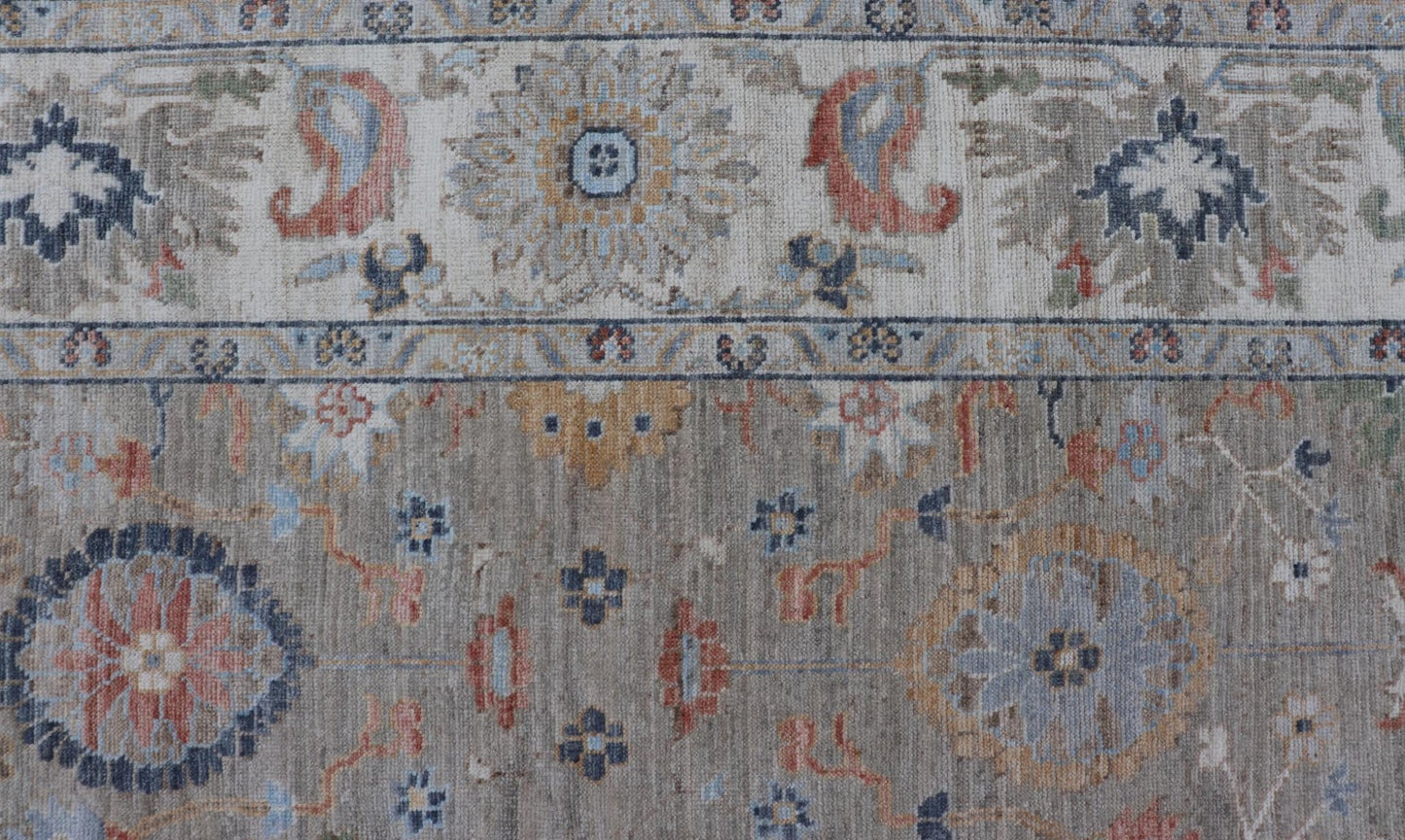 Measures: 9'0 x 12'4 Modern All - Over Floral Oushak by Keivan Woven Arts. Country of Origin: Afghanistan Type: Oushak Design: All - Over, Floral, 21st Century. Keivan Woven Arts: rug AWR - 164 Modern Oushak featuring an all - over floral design, re... - Keivan Woven ArtsAWR - 164 - 27430Rug