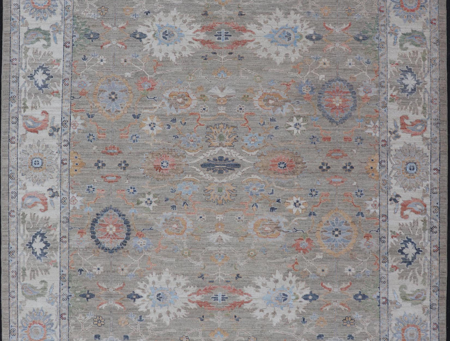 Measures: 9'0 x 12'4 Modern All - Over Floral Oushak by Keivan Woven Arts. Country of Origin: Afghanistan Type: Oushak Design: All - Over, Floral, 21st Century. Keivan Woven Arts: rug AWR - 164 Modern Oushak featuring an all - over floral design, re... - Keivan Woven ArtsAWR - 164 - 27430Rug