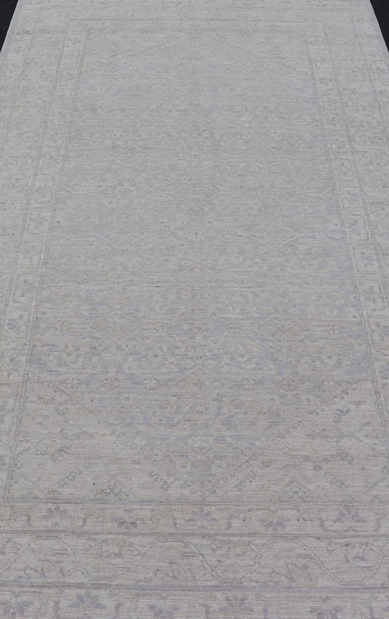 Modern All - Over Oushak Gallery with Light Gray Background And Neutral Colors. Keivan Woven Arts rug AWR - 16710 Country of Origin: Afghanistan Type: Oushak Design: Floral, All - Over, Abstract Floral. Measures: 5'3 x 10'0 This Oushak was hand - knotte... - Keivan Woven ArtsAWR - 16710 - 24432Rug