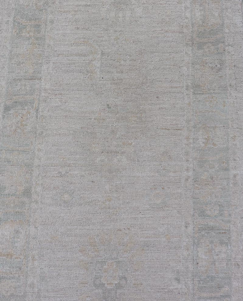 Hand - Knotted Oushak Runner with Medallion Design On A Cream Field With Blues. Keivan Woven Arts; rug AWR - 16727 Country of Origin: Afghanistan Type: Oushak Design: Medallion, Motif, Floral Motif. Measures: 2'8 x 11'10 This modern Oushak which ar... - Keivan Woven ArtsAWR - 16727 - 24294Rug