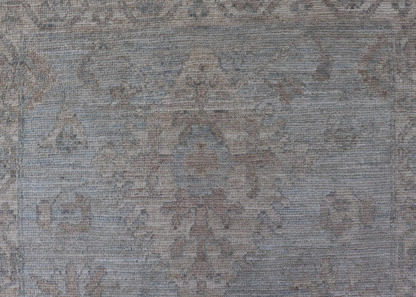 Modern Oushak Rug in All - Over Floral Motifs in Light Blue - Gray and Creams. Keivan Woven Arts; rug AWR - 16788 Country of Origin: Afghanistan Type: Oushak Design: All - Over, Floral. Measures: 2'11 x 5'3 Hand - Knotted in wool, this rustic looking flo... - Keivan Woven ArtsAWR - 16788 - 24456Rug