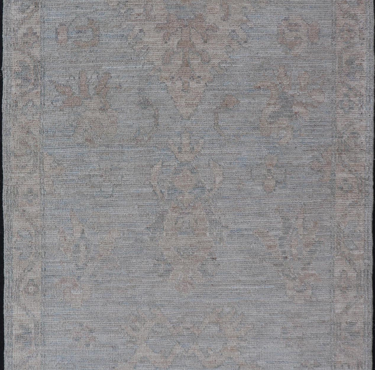 Modern Oushak Rug in All - Over Floral Motifs in Light Blue - Gray and Creams. Keivan Woven Arts; rug AWR - 16788 Country of Origin: Afghanistan Type: Oushak Design: All - Over, Floral. Measures: 2'11 x 5'3 Hand - Knotted in wool, this rustic looking flo... - Keivan Woven ArtsAWR - 16788 - 24456Rug